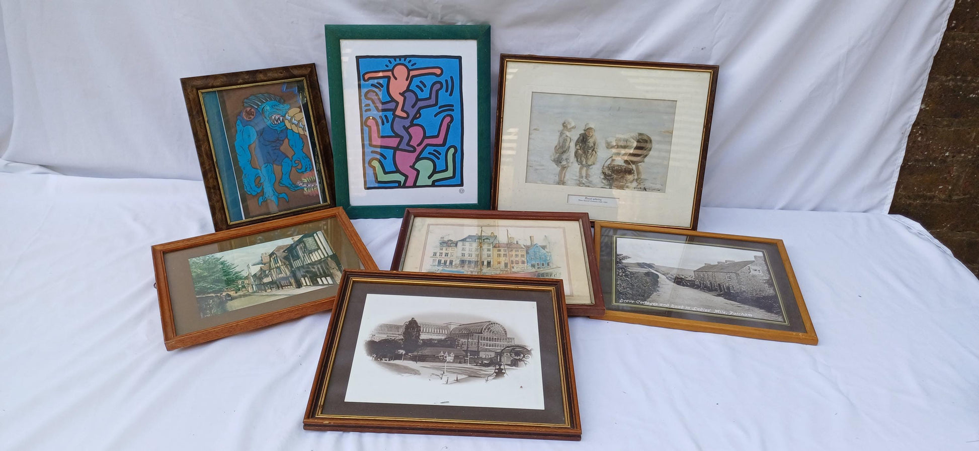 Collection of 7 Wooden Glazed Vintage Pictures Prints Frames Framing Glazed with Boarded Backings Frame Photo Artist Upcycling Project.