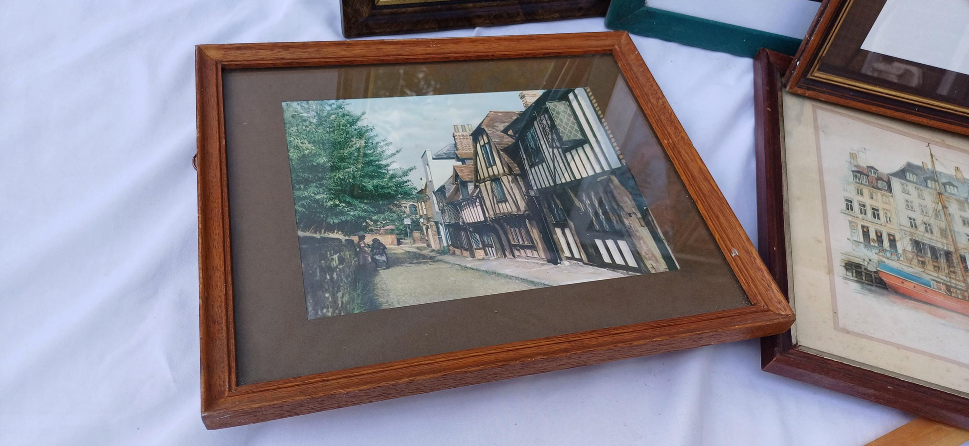 Collection of 7 Wooden Glazed Vintage Pictures Prints Frames Framing Glazed with Boarded Backings Frame Photo Artist Upcycling Project.