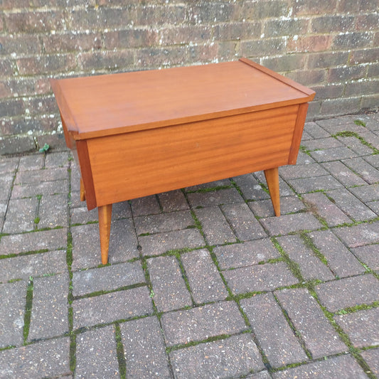 Large Retro Mid-Century Teak Workbox - 1960s Storage with Fitted Interior, Sliding Compartment Iconic Legs - Stylish & Versatile