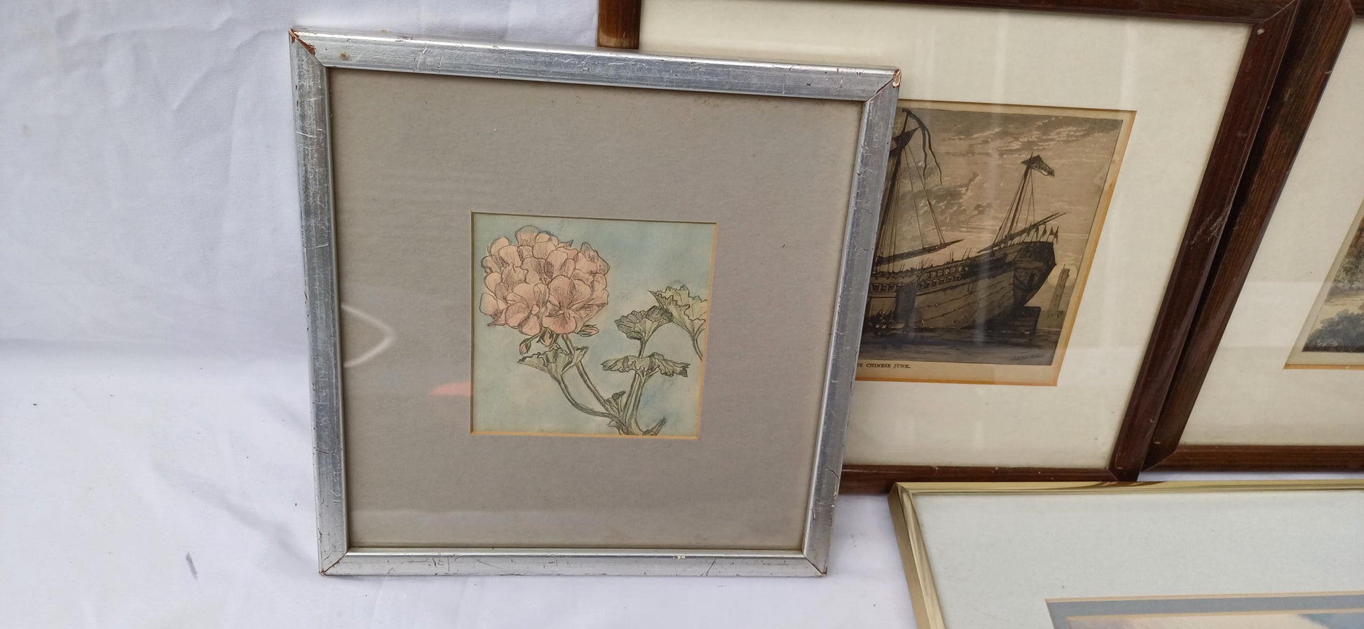 Collection of 6 Vintage Pictures Picture with Mounts Frames Framing Glazed with Boarded Backings Frame Artist Upcycling Project Photograph