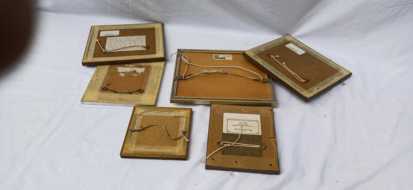 Collection of 6 Vintage Pictures Picture with Mounts Frames Framing Glazed with Boarded Backings Frame Artist Upcycling Project Photograph