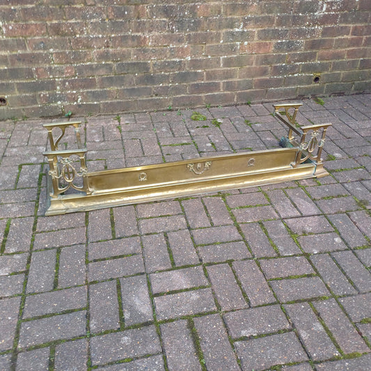 Large Vintage Brass Victorian Fireplace Fender with Aged Patina - Decorative Antique Hearth Piece