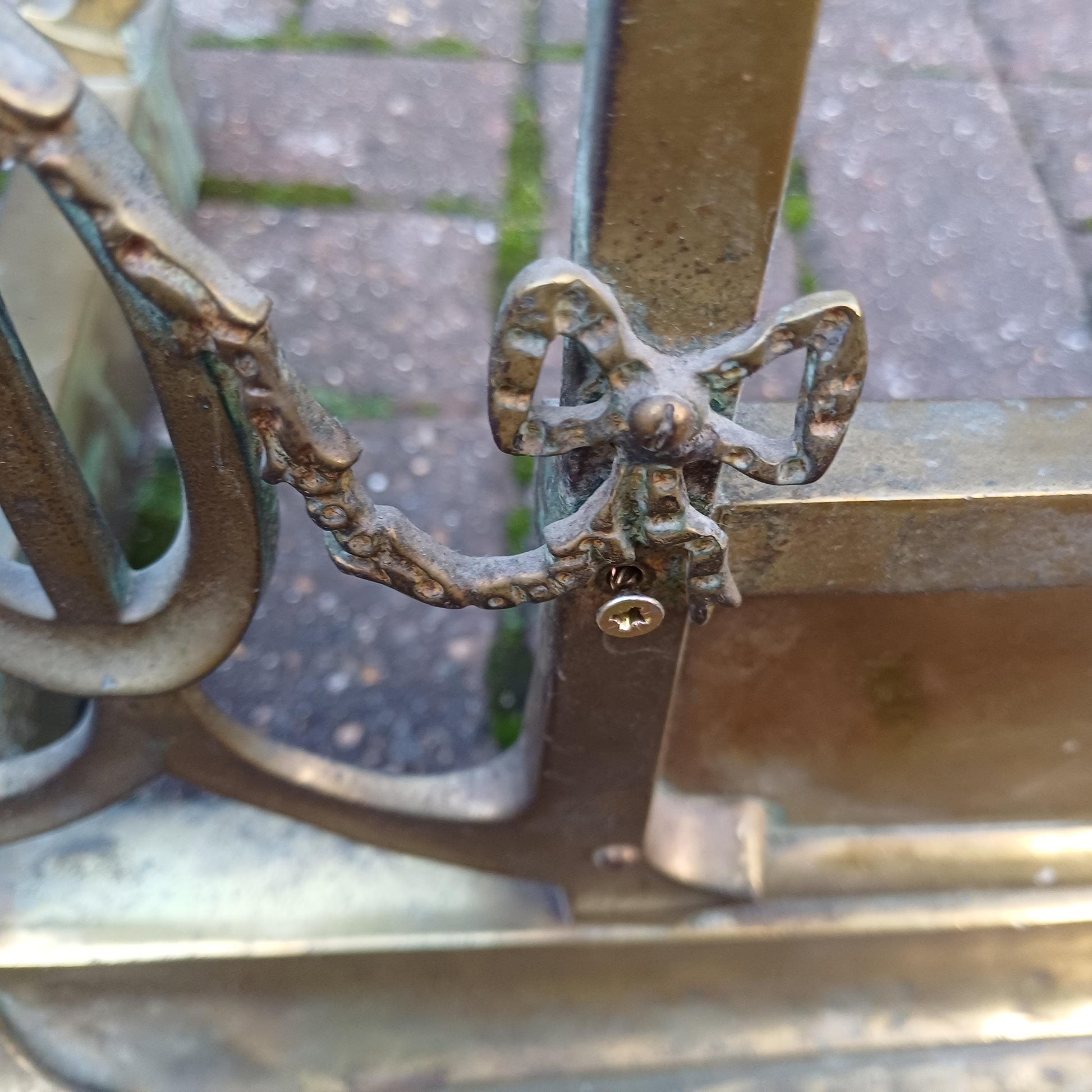 Large Vintage Brass Victorian Fireplace Fender with Aged Patina - Decorative Antique Hearth Piece