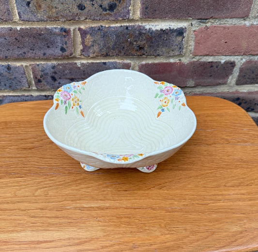 crown devon mid century floral china bowl. china fruit bowl. excellent condition. footed bowl. hand painted bowl