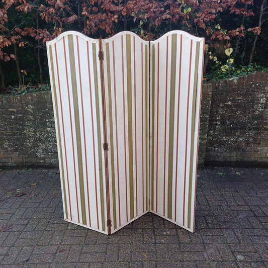 Vintage Privacy Screen or Room Divider in classic cotton striped material - quality piece 3 folds