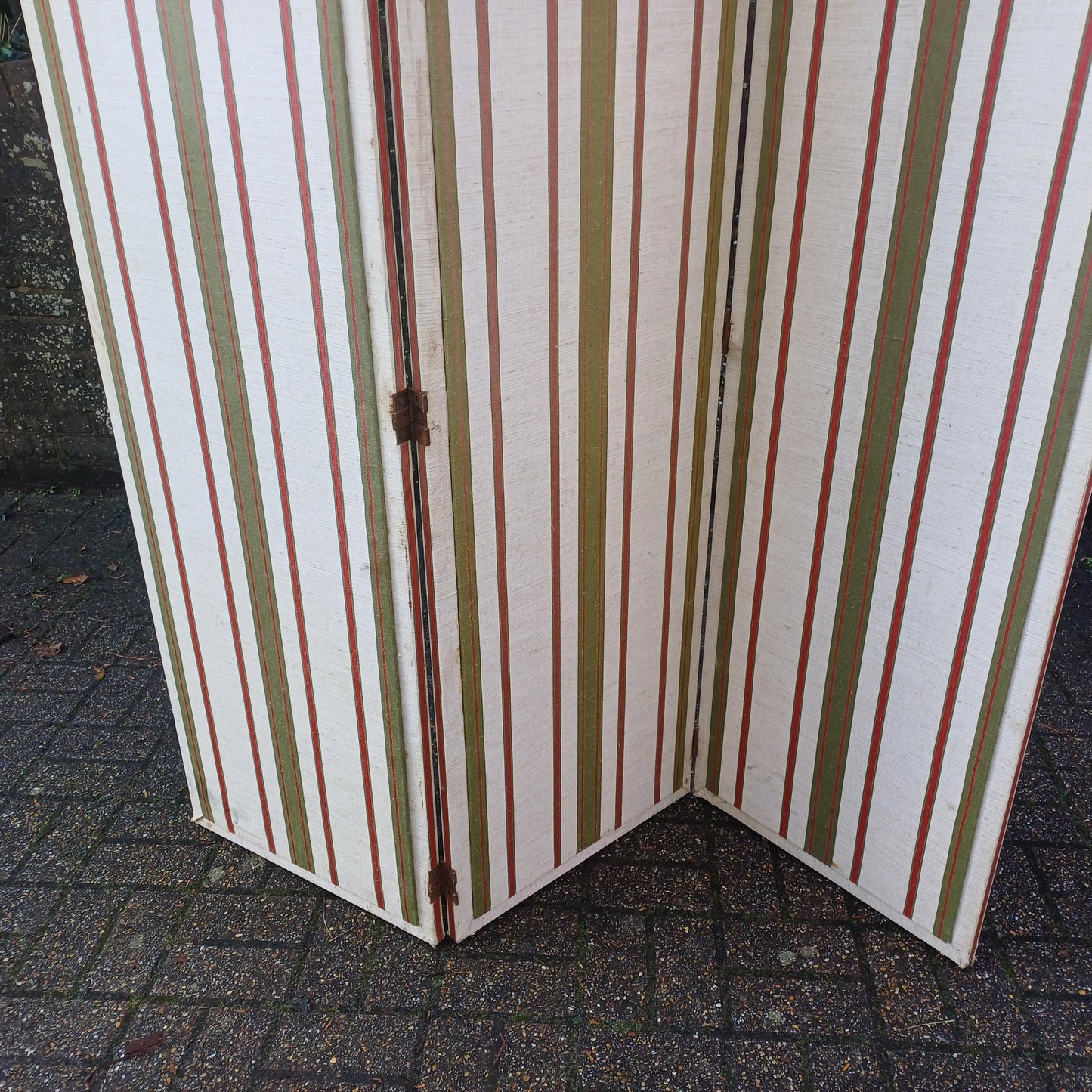 Vintage Privacy Screen or Room Divider in classic cotton striped material - quality piece 3 folds