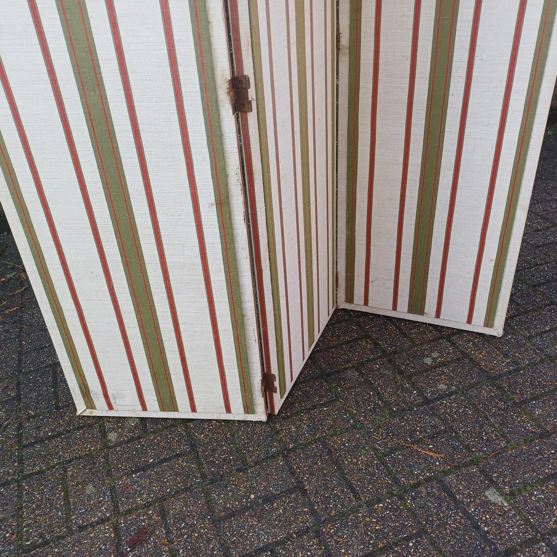 Vintage Privacy Screen or Room Divider in classic cotton striped material - quality piece 3 folds