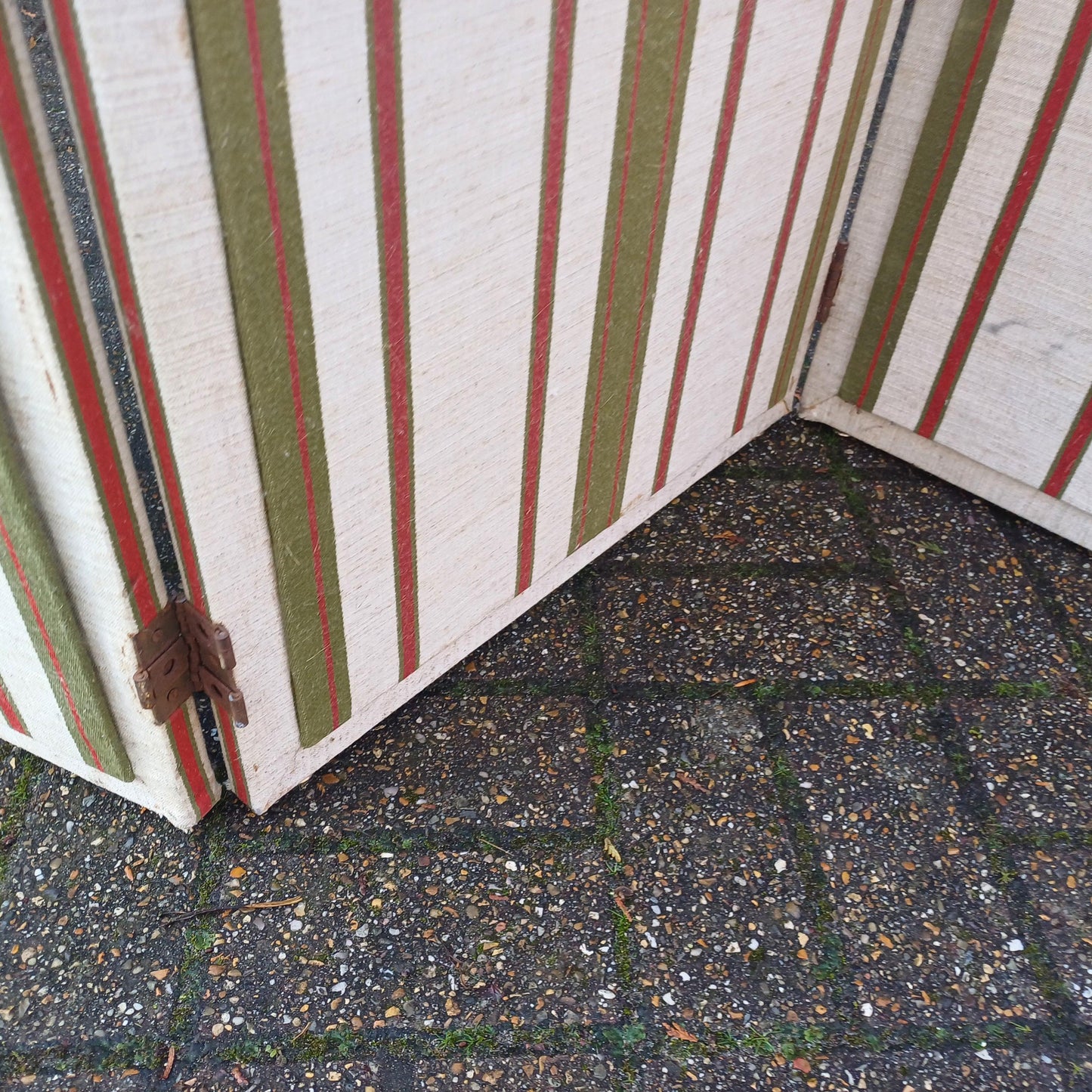 Vintage Privacy Screen or Room Divider in classic cotton striped material - quality piece 3 folds