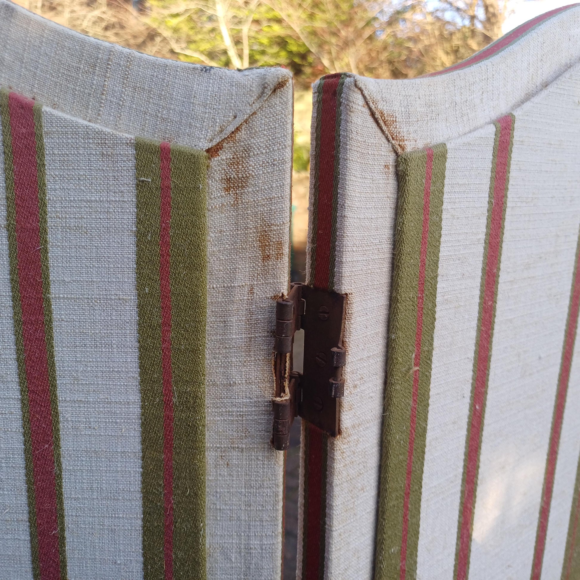 Vintage Privacy Screen or Room Divider in classic cotton striped material - quality piece 3 folds