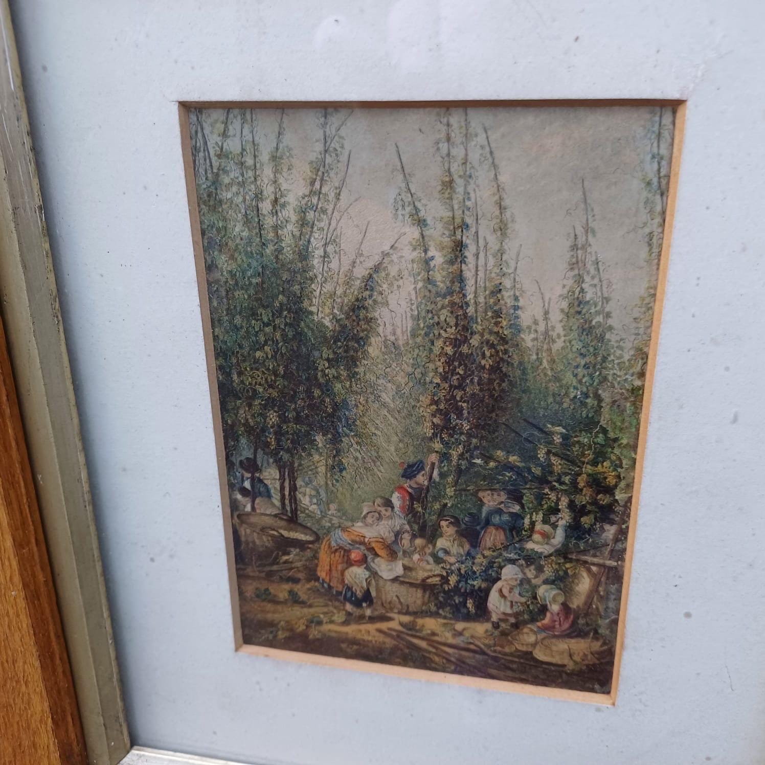 Gorgeous Frame and 1856 Baxter Print The Hop Garden in gorgeous wooden (oak) vintage glazed frame, ready to hand VGC