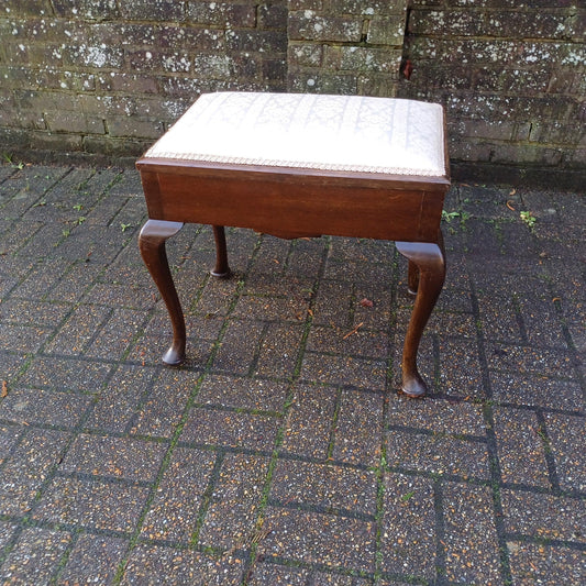 Newly Upholstered Vintage Edwardian Piano Stool with Music Compartment Cabriole Legs