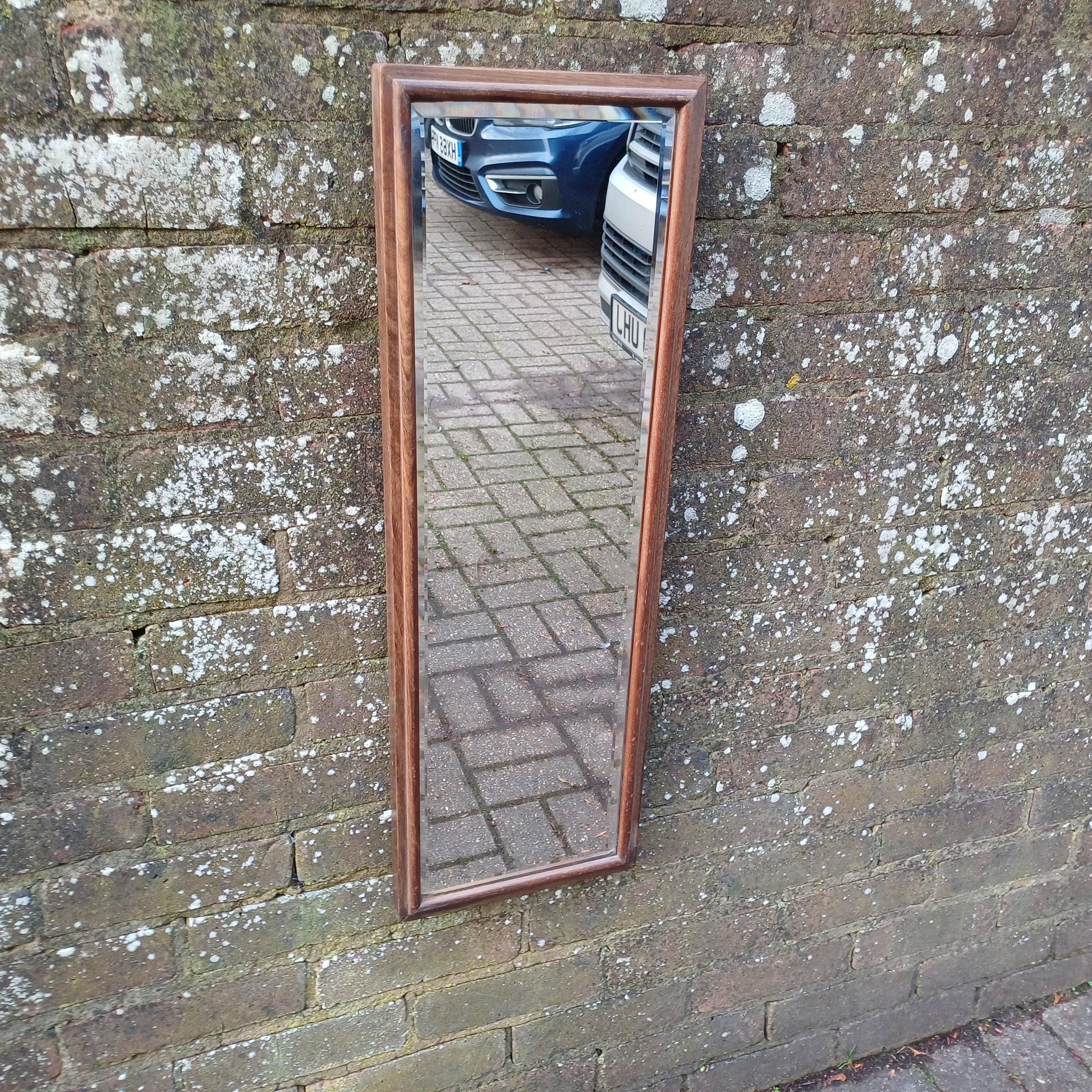 Vintage Antique Long Thin Mahogany Wall Mirror.