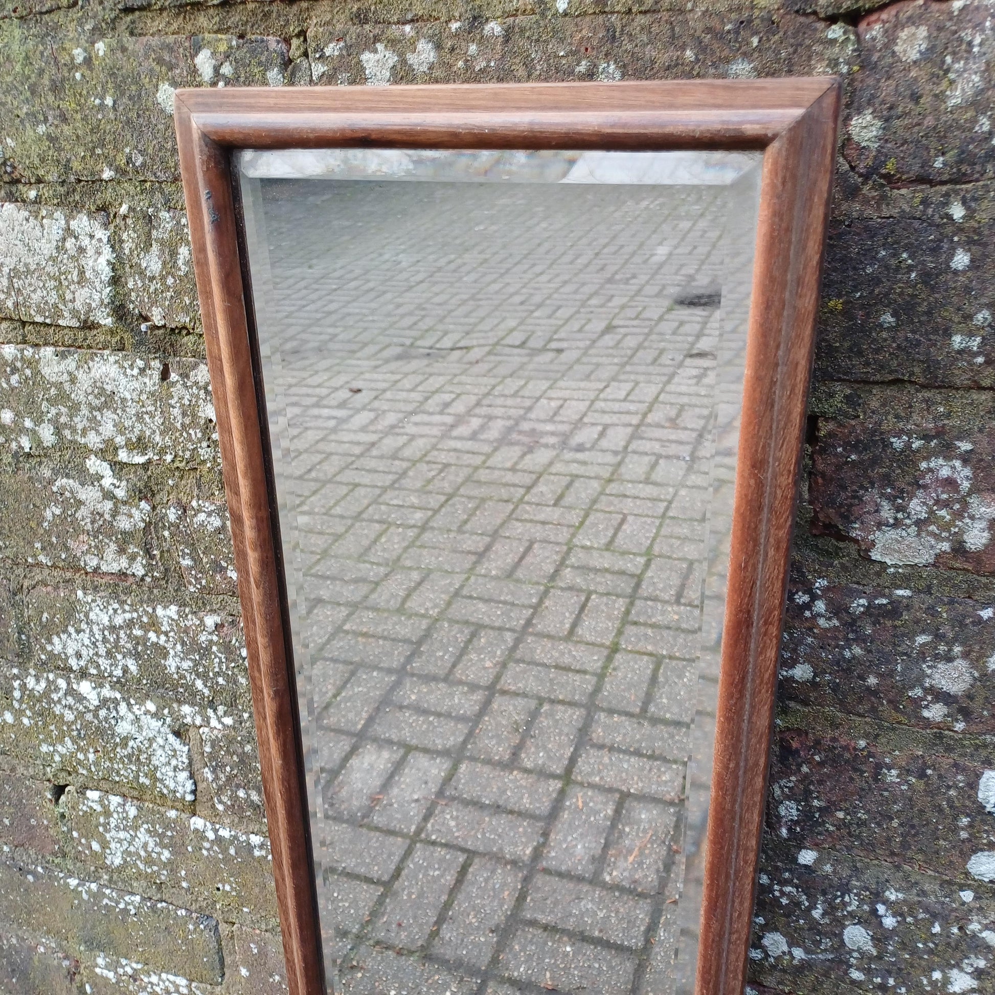 Vintage Antique Long Thin Mahogany Wall Mirror.