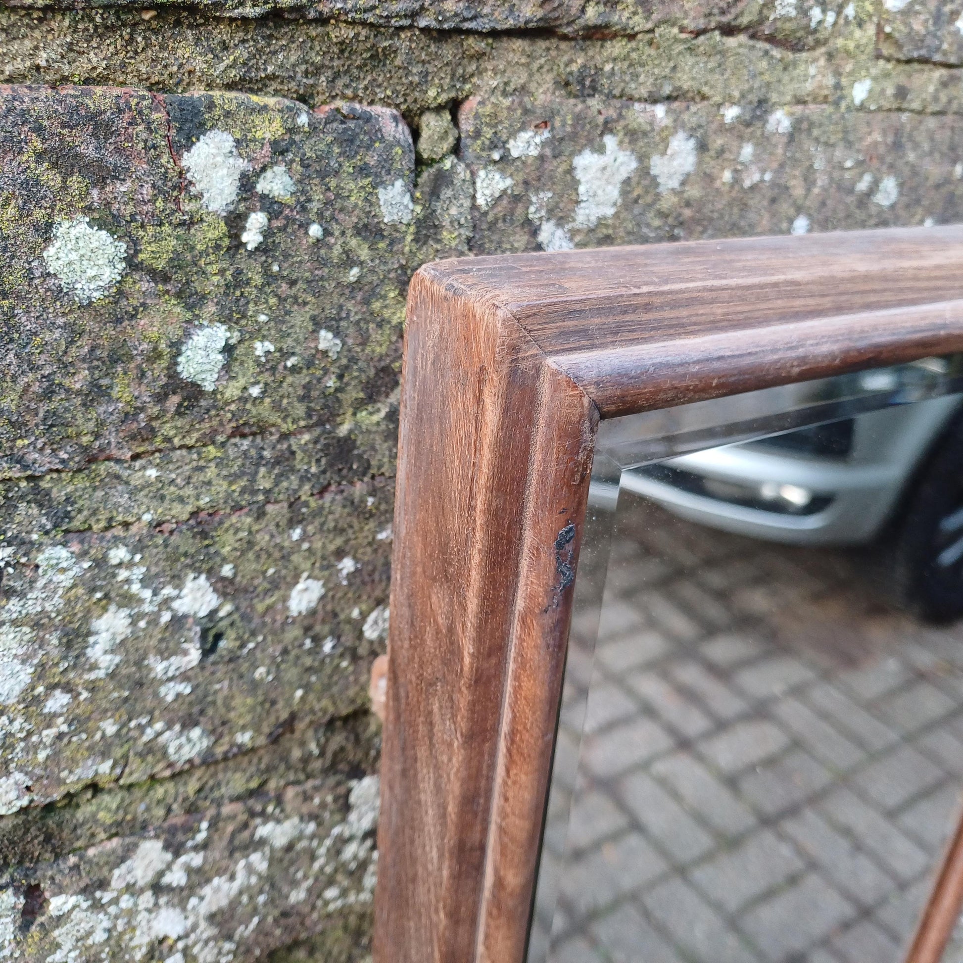 Vintage Antique Long Thin Mahogany Wall Mirror.