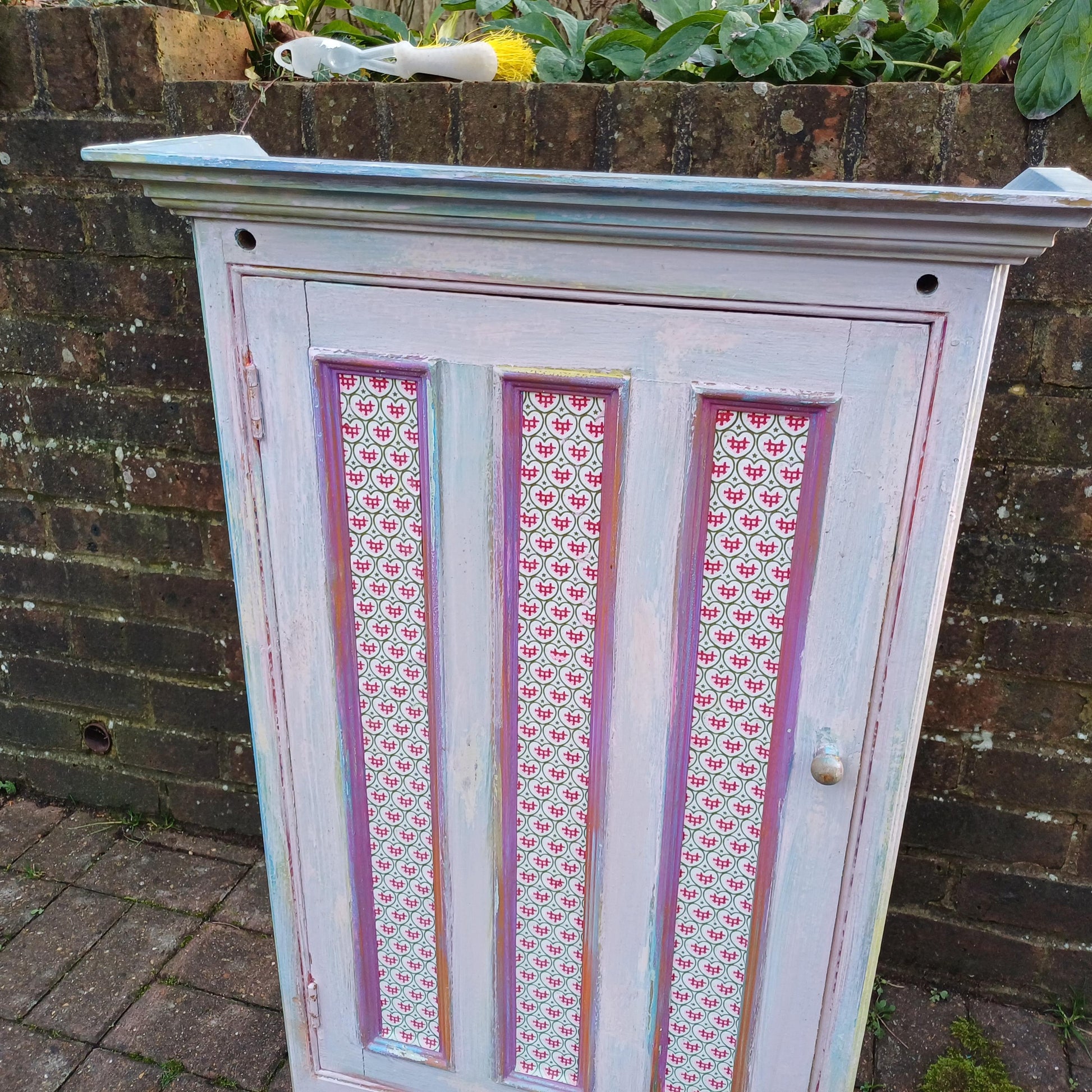 Victorian With Additions. a Very Unusual Vintage Painted Shabby Chic Wall Cupboard Mad Colours FREE HAND Delivery