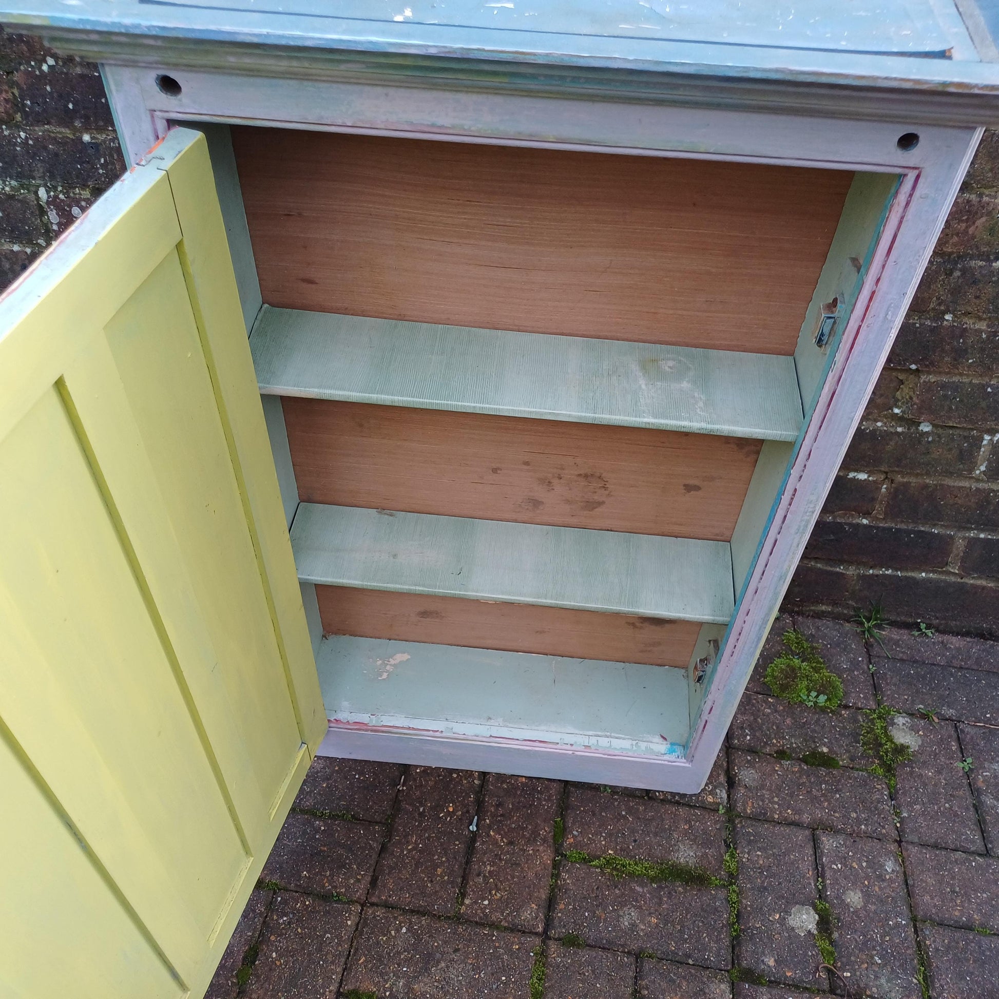 Victorian With Additions. a Very Unusual Vintage Painted Shabby Chic Wall Cupboard Mad Colours FREE HAND Delivery