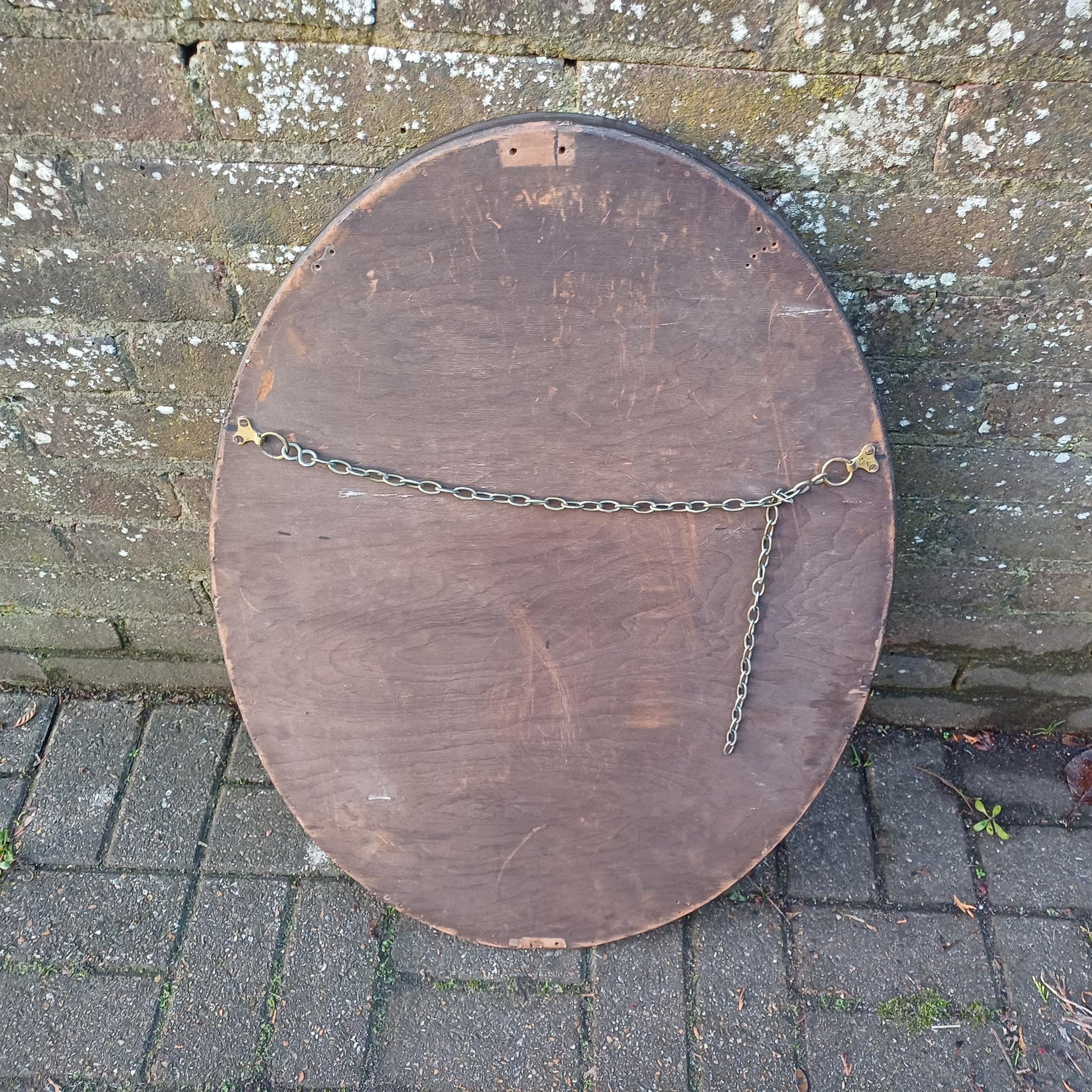 Large Vintage Oval Inlaid Mahogany Mirror with Inlaid Decoration Bevelled Glass Timeless and Versatile