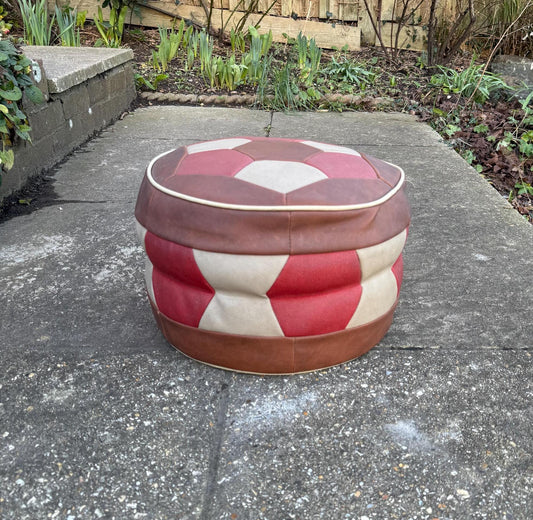 retro 1970s pouf in plastic vinyl or leatherette. great retro stool.  retro cushion.  retro stool