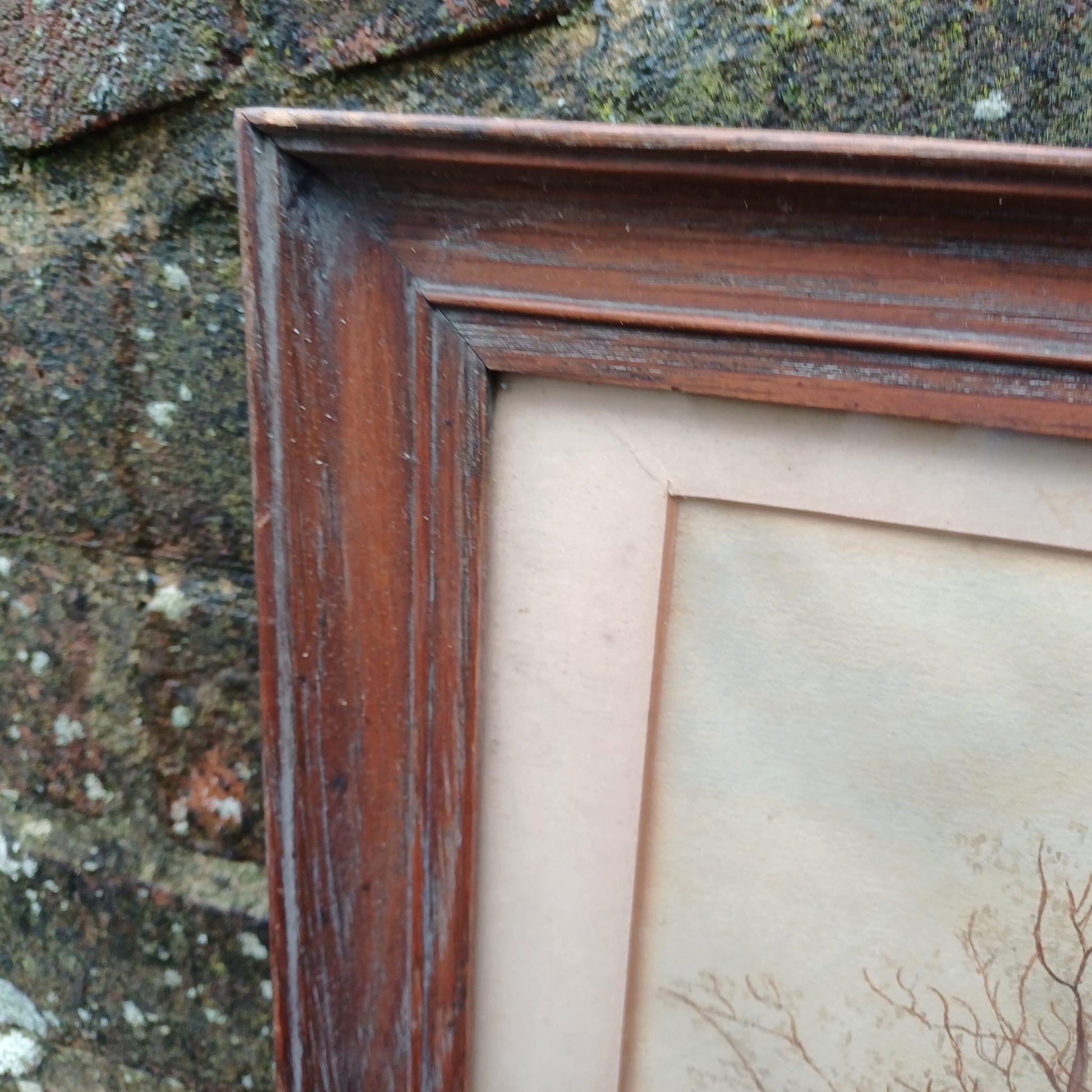 Delightful vintage watercolour in vertical portrait wooden vintage frame - quality wooden vintage frame with portrait water colour 62cm 34cm