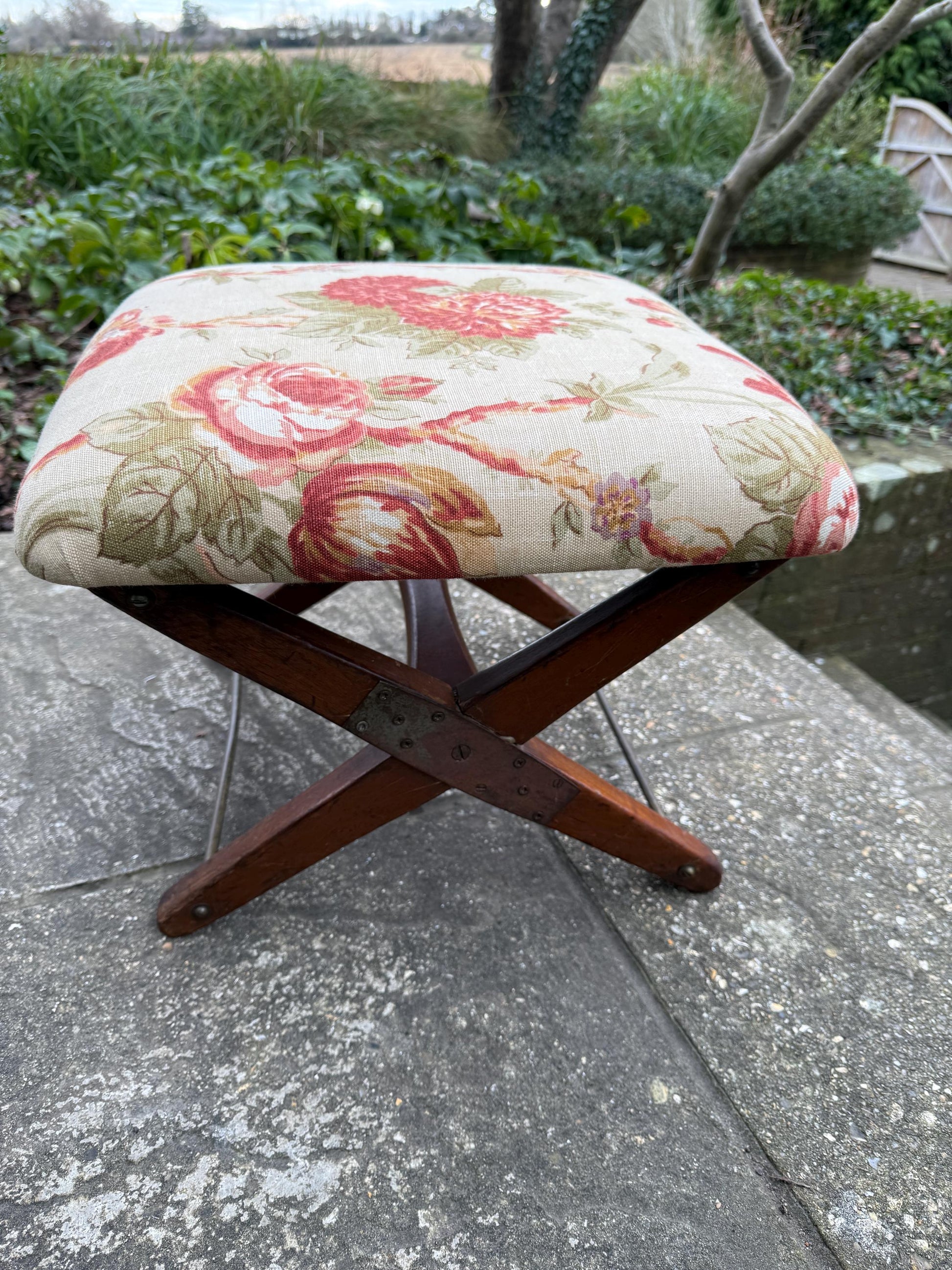 Adjustable Vintage Foot Stool, Gout Stool, Footstool, Upholstered folding stool