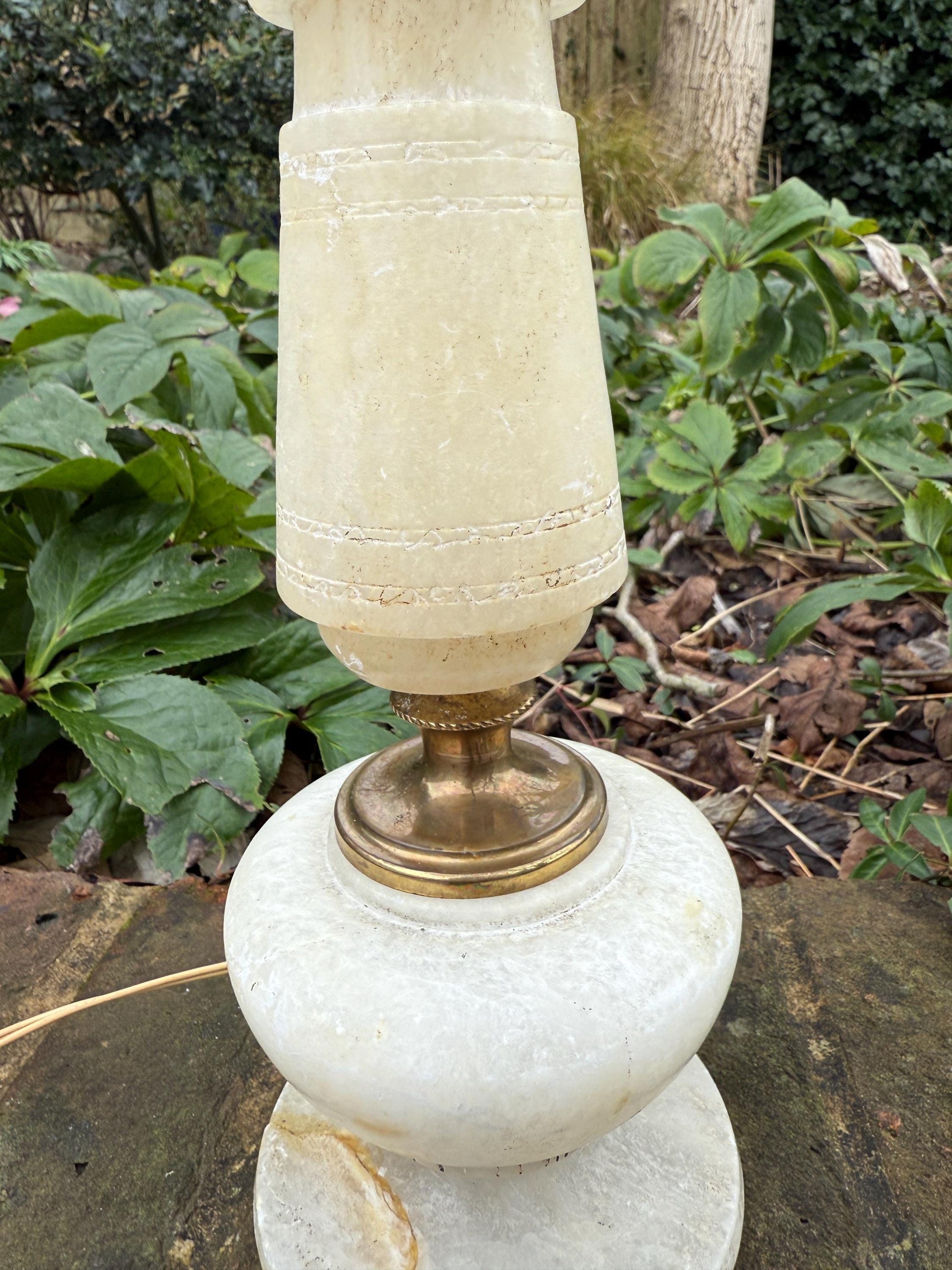 Unusual Retro Alabaster Vintage Table Lamp - white marble lamp - 37cm tall
