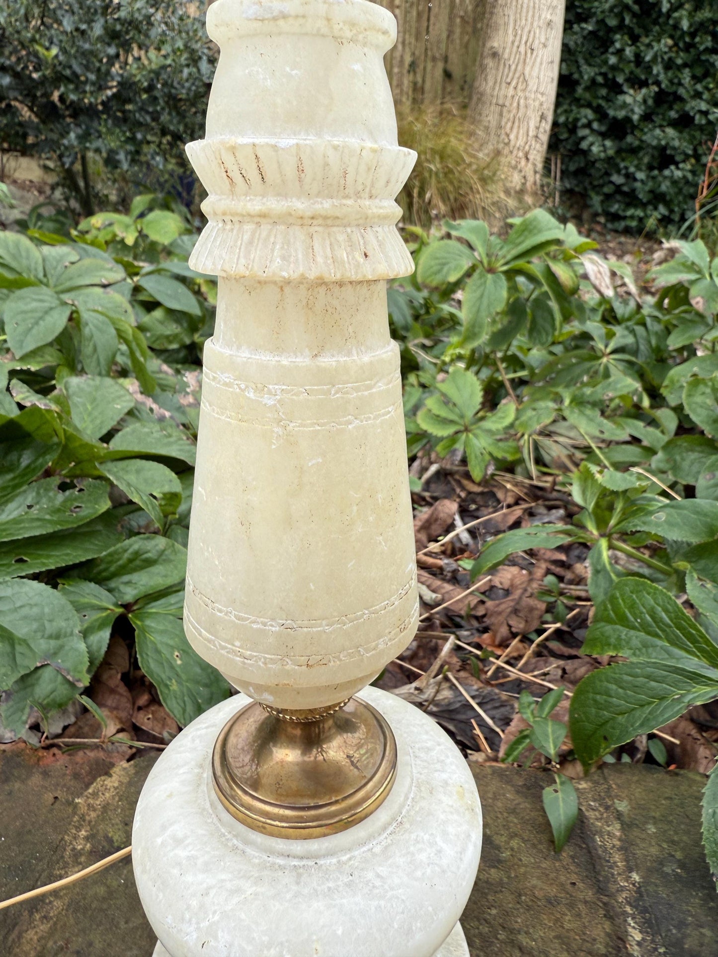 Unusual Retro Alabaster Vintage Table Lamp - white marble lamp - 37cm tall