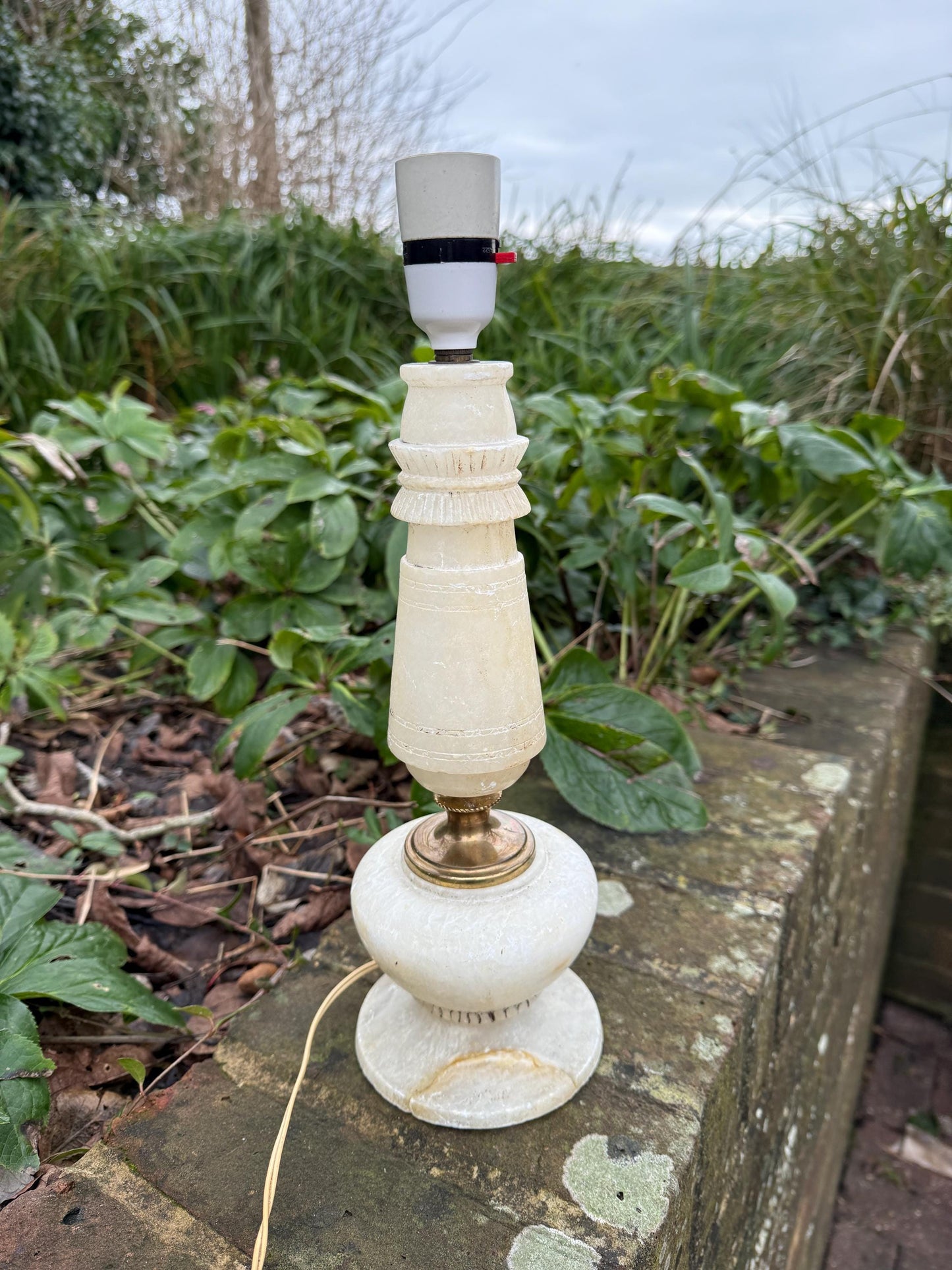 Unusual Retro Alabaster Vintage Table Lamp - white marble lamp - 37cm tall