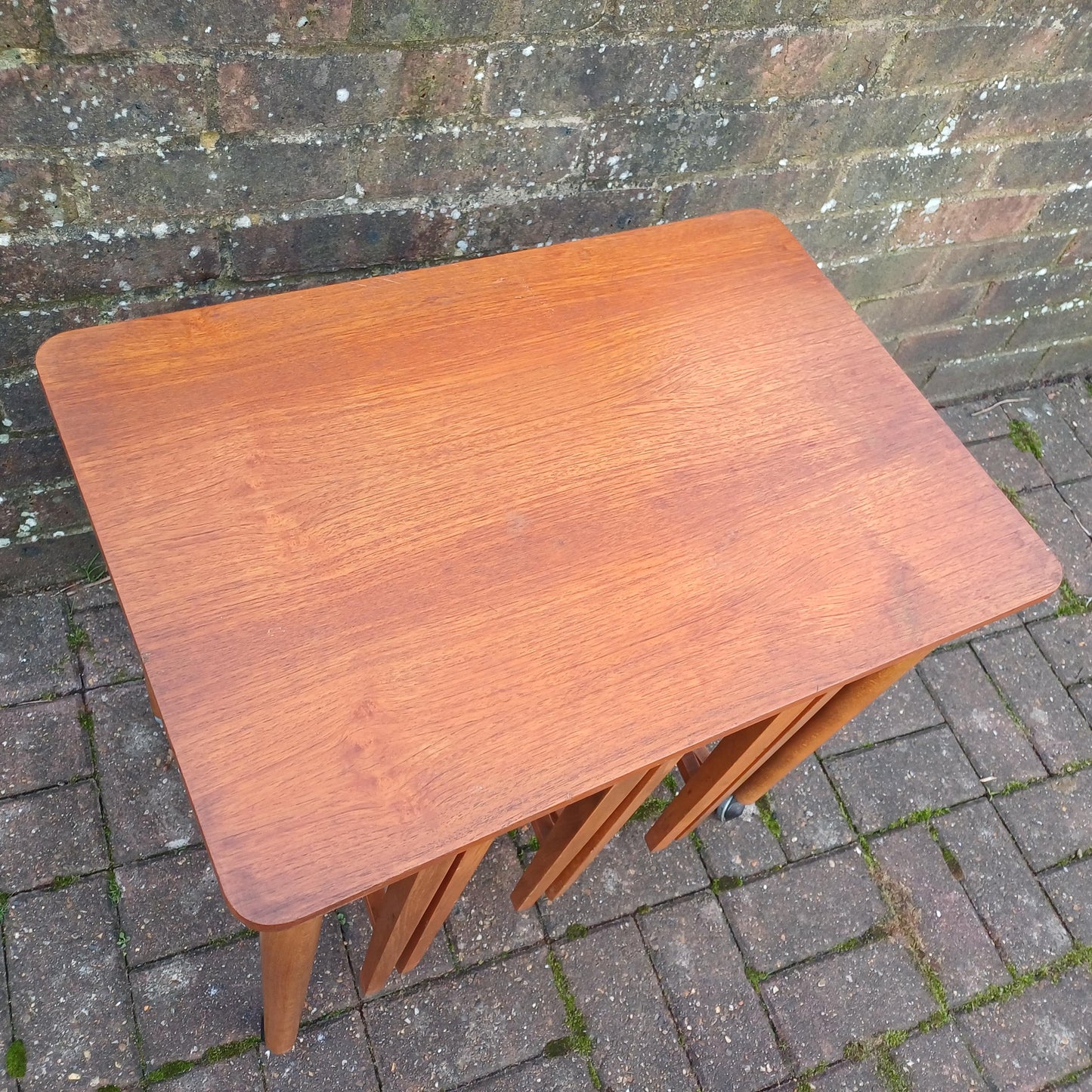 Iconic Danish Teak Vintage Retro Poul Hundevad Coffee Table on Castors Bedside Side Occasional. Nest with Four Auxiliary Folding Tables.