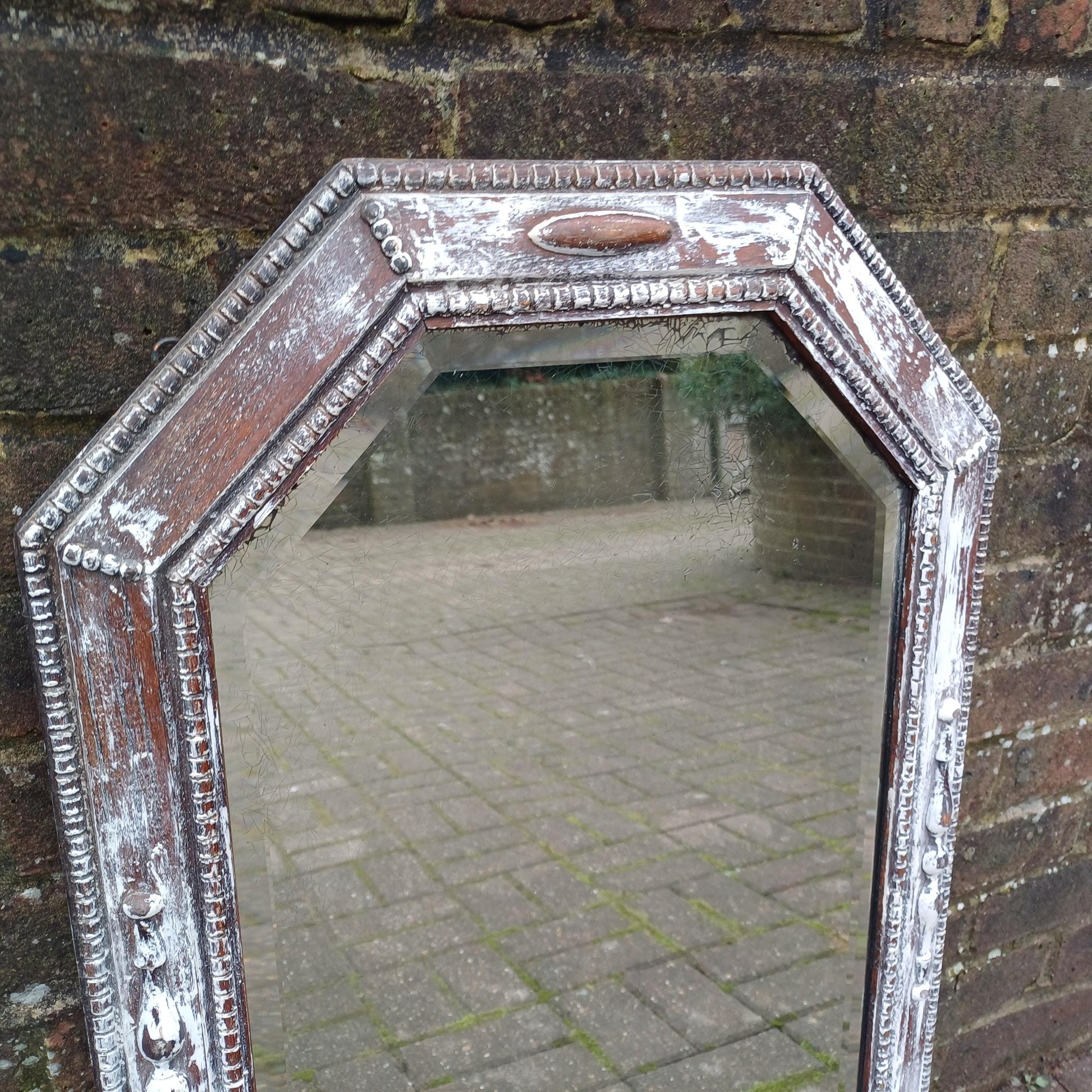 A Superb Unique Upcycled Vintage 1920s Painted Oak Mirror with Amazing Aged Glass