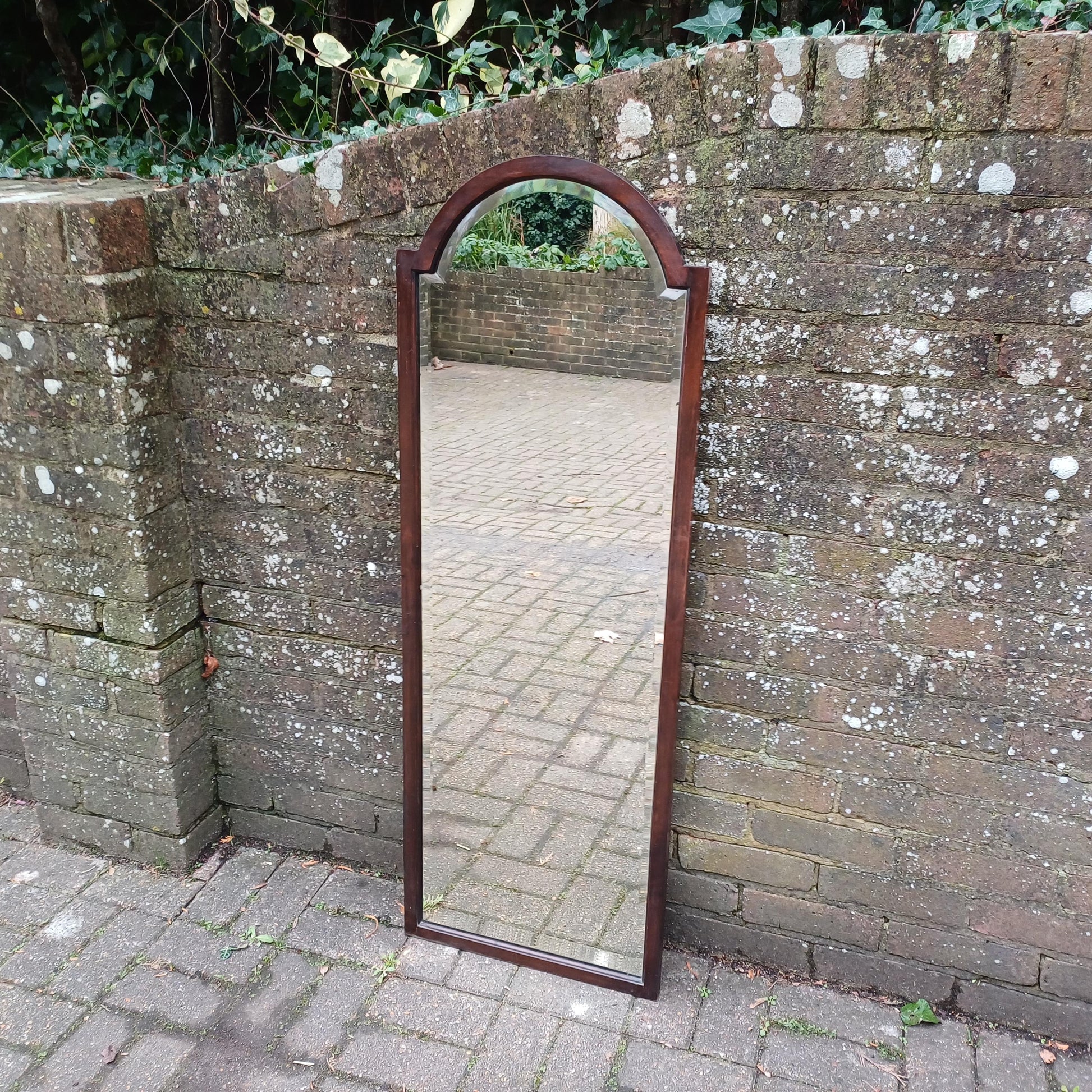 Large Long Vintage 1920s Mahogany Mirror with Arched Top and Bevelled Glass Elegant Antique Wall Decor FREE HAND Delivery