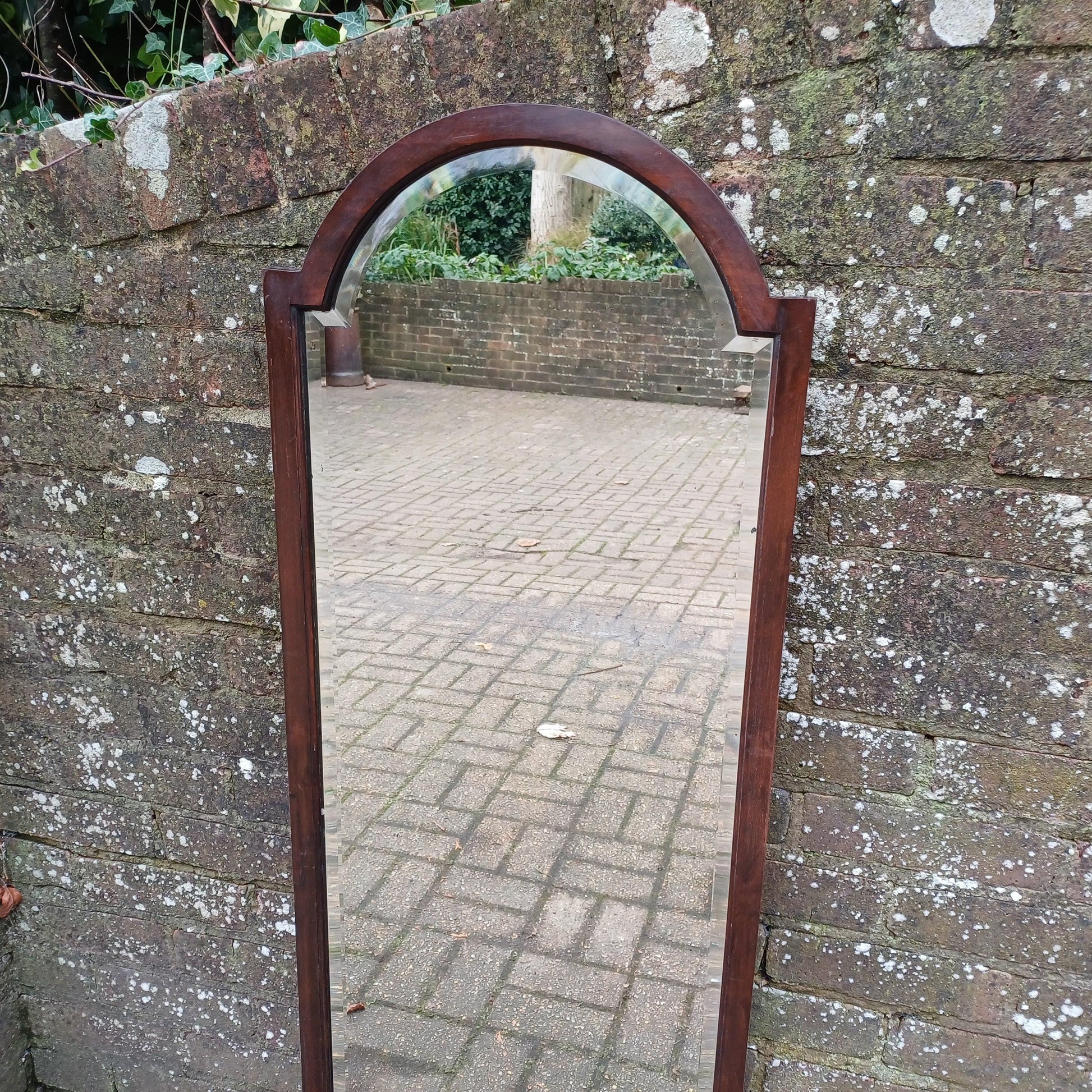 Large Long Vintage 1920s Mahogany Mirror with Arched Top and Bevelled Glass Elegant Antique Wall Decor FREE HAND Delivery