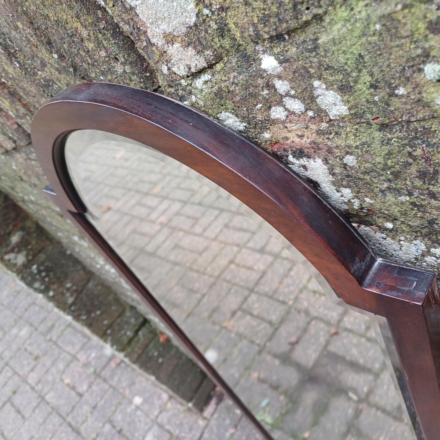 Large Long Vintage 1920s Mahogany Mirror with Arched Top and Bevelled Glass Elegant Antique Wall Decor FREE HAND Delivery