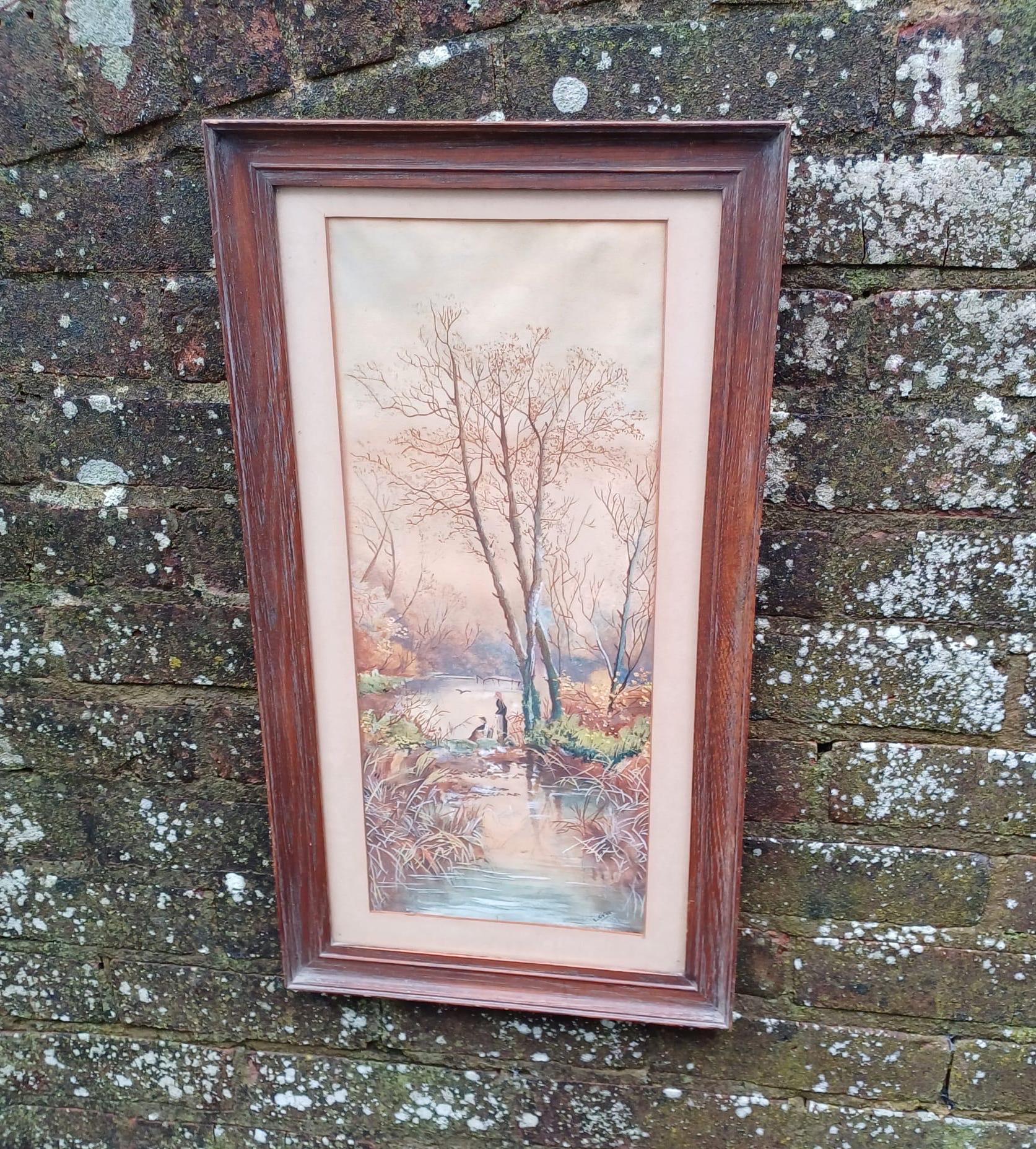 vertical portrait watercolour. Vintage water colour. River scene. in mount and gorgeous vintage wooden glazed frame. Ready to hang