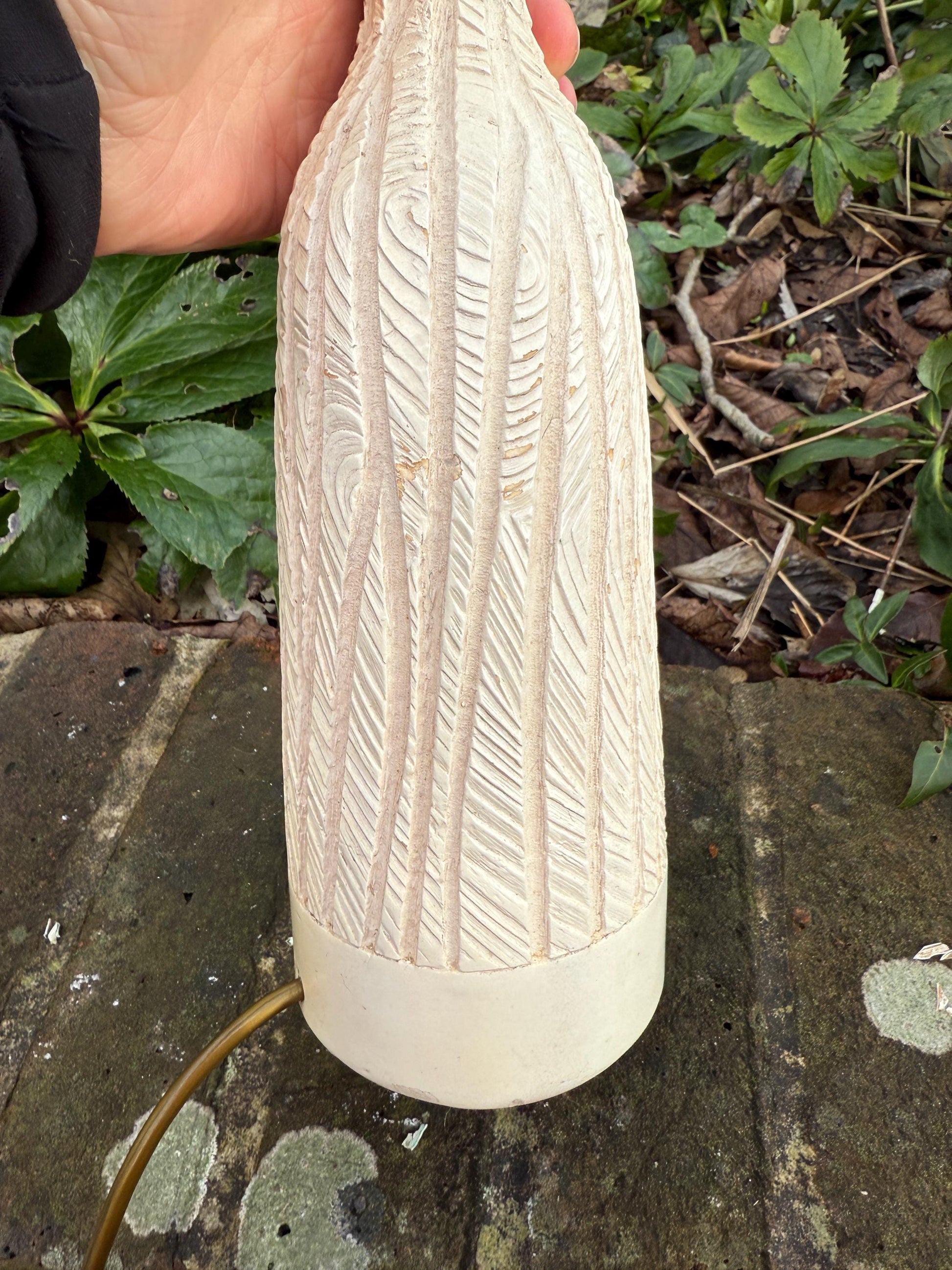 1970s Retro Bottle Shape Table Lamp - wood effect design - working - 40cm tall