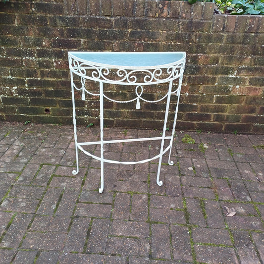 Pretty Painted Vintage Retro Mid-Century Occasional Side Table with Mottled Effect Glass Top Light Green