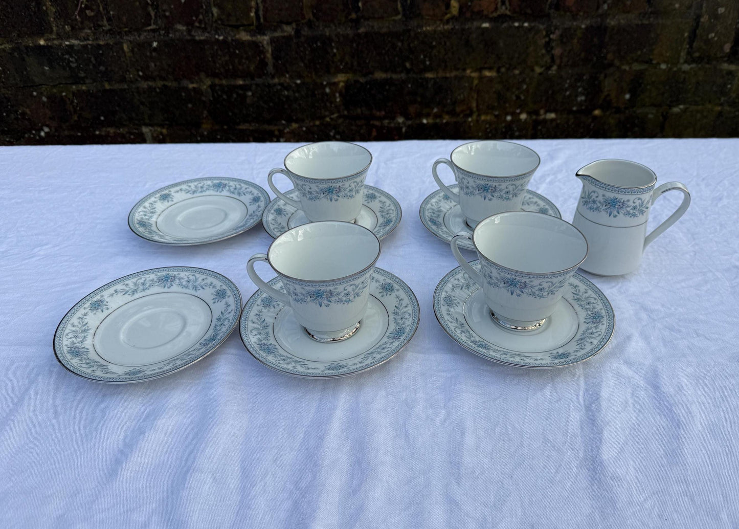 Large Noritake Quality Fine China ‘Blue Hill’ Blue and Silver Large Vintage Dinner Service. 39 Pieces