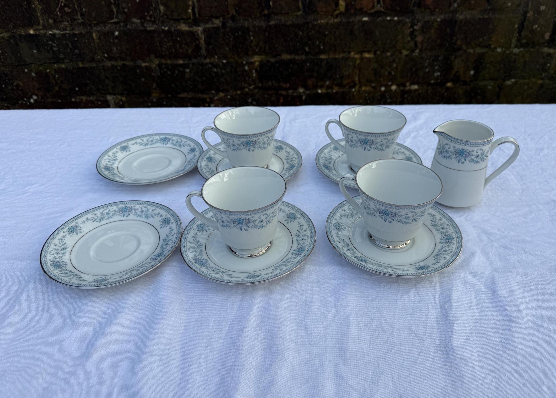 Large Noritake Quality Fine China ‘Blue Hill’ Blue and Silver Large Vintage Dinner Service. 39 Pieces