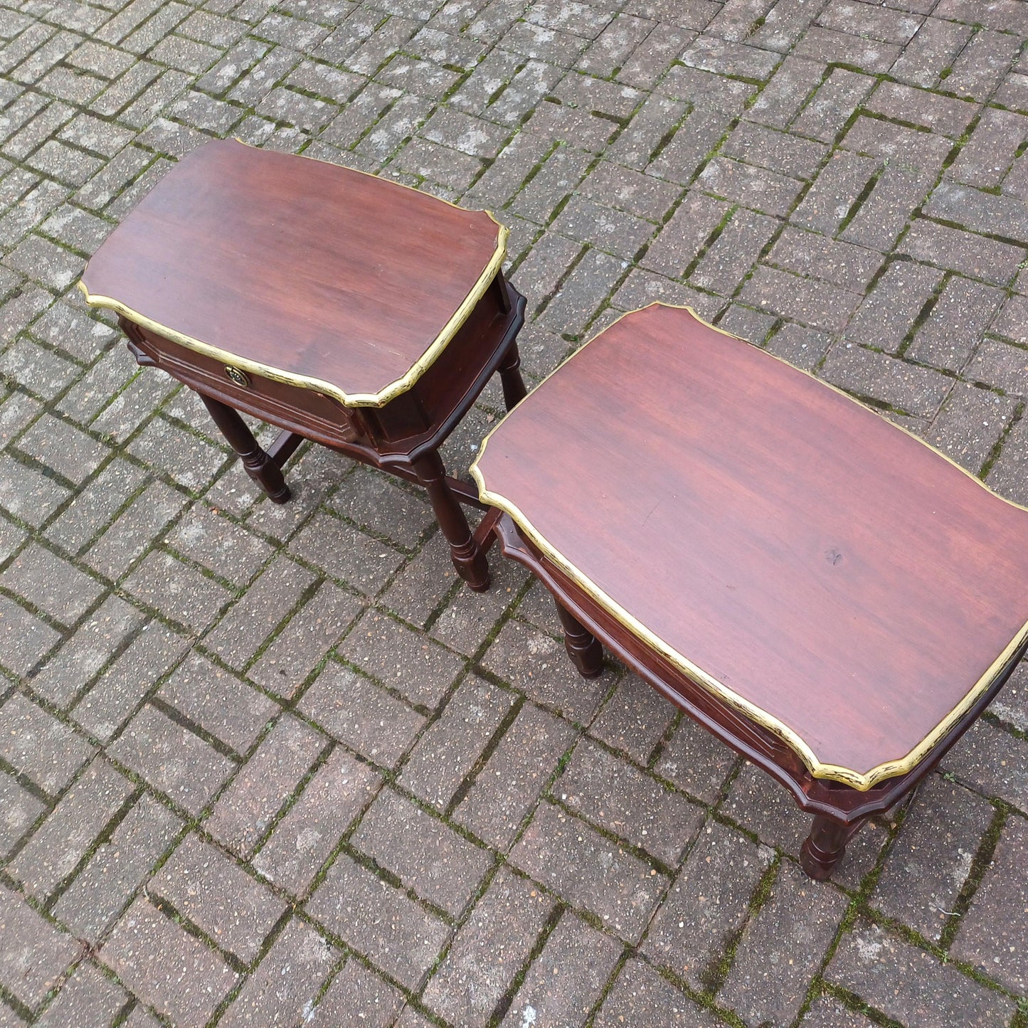 Pair of Vintage Bedside Cupboards with Hand Painted Gold Highlights