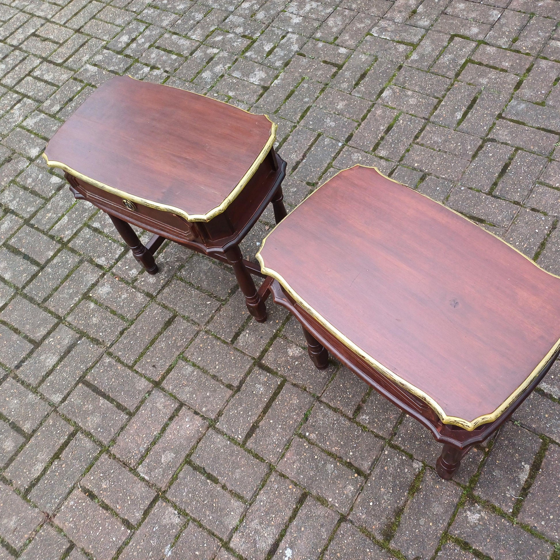 Pair of Vintage Bedside Cupboards with Hand Painted Gold Highlights