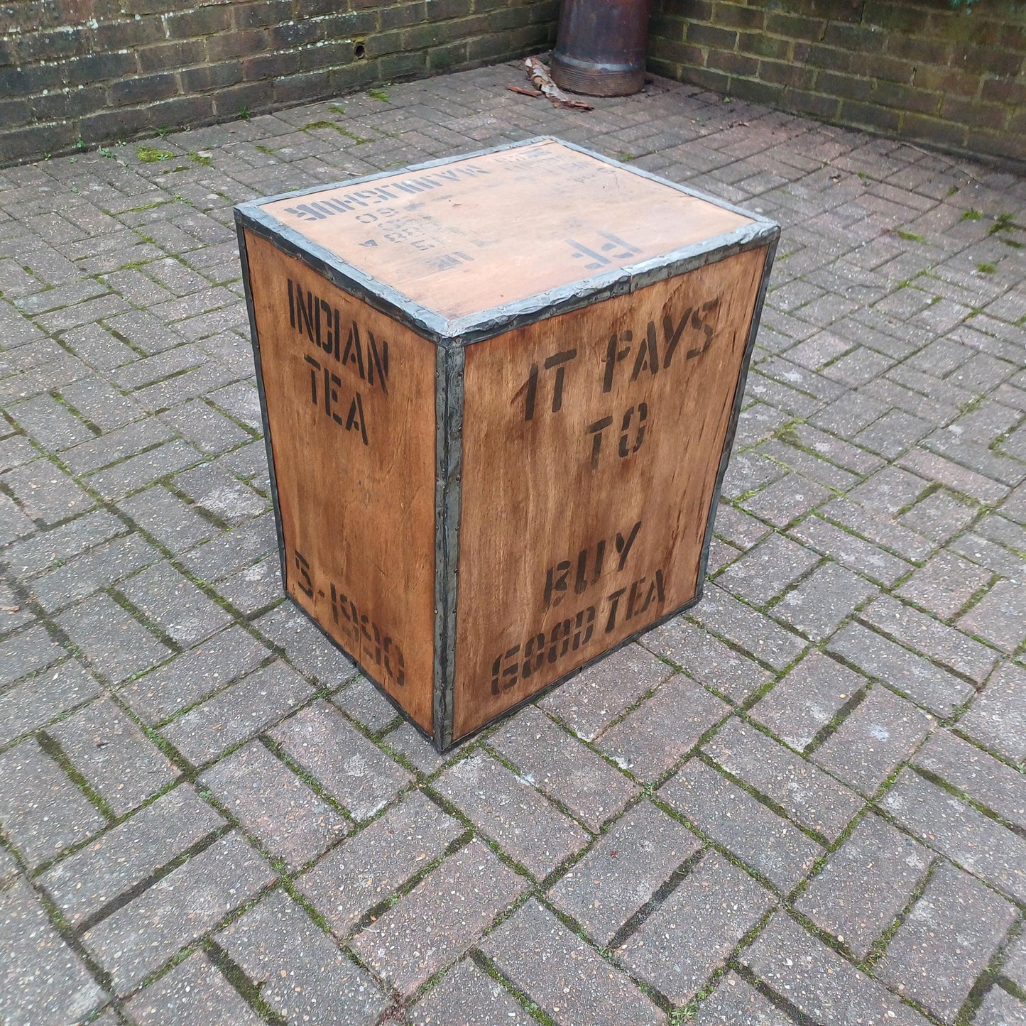 Upcycled Vintage Indian Tea Chest – Unique Rustic Storage, Planter, or Side Table