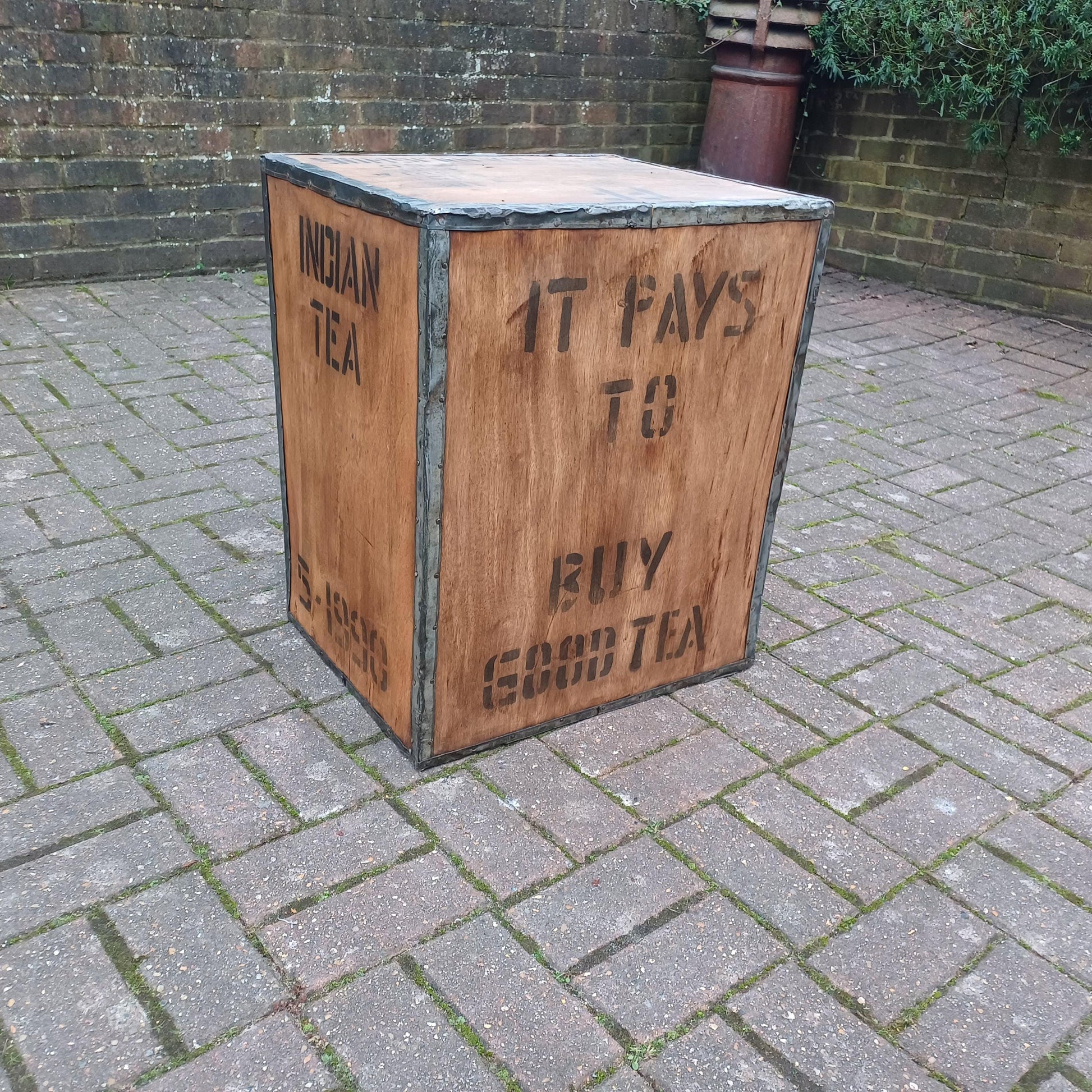 Upcycled Vintage Indian Tea Chest – Unique Rustic Storage, Planter, or Side Table