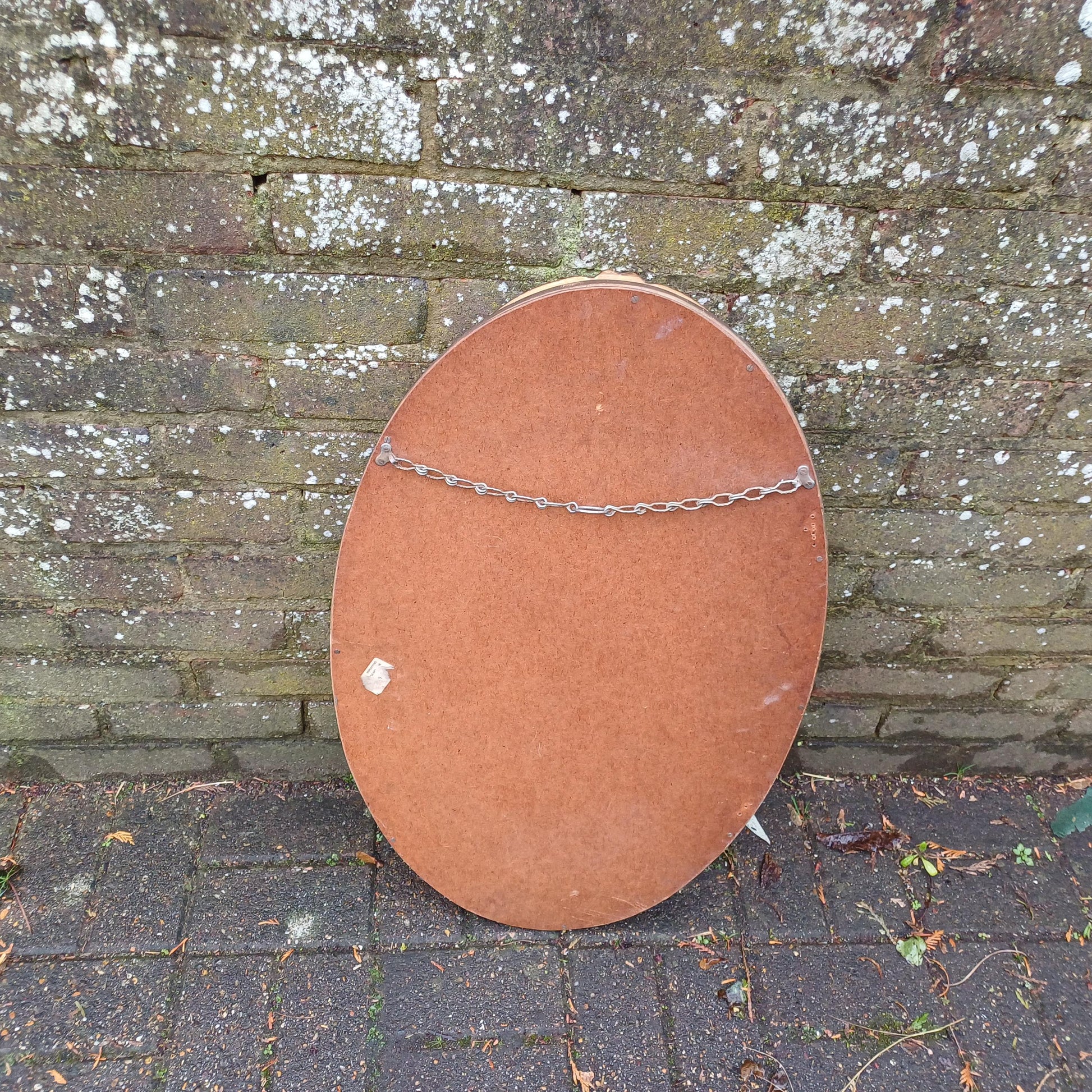 Large Vintage 60s/70s Gold and Cream Oval Mirror Crackle Glazed Effect.