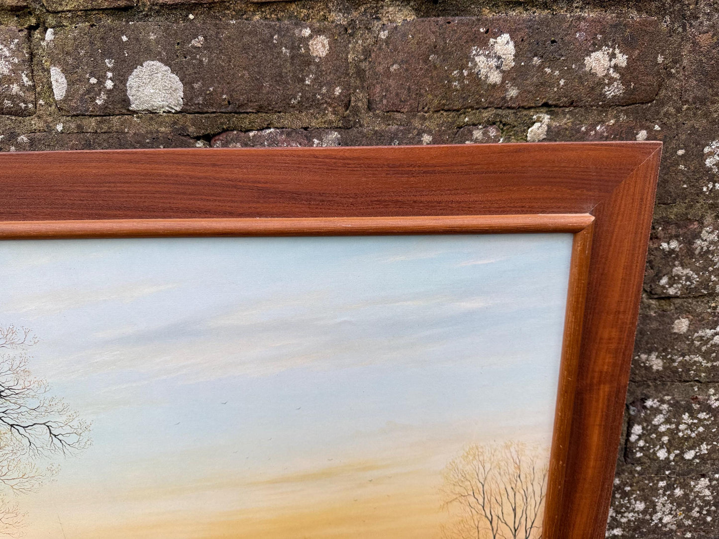 Huge Vintage Print ‘Enchanting Morn’ Landscape by Keith Best in Wooden Frame