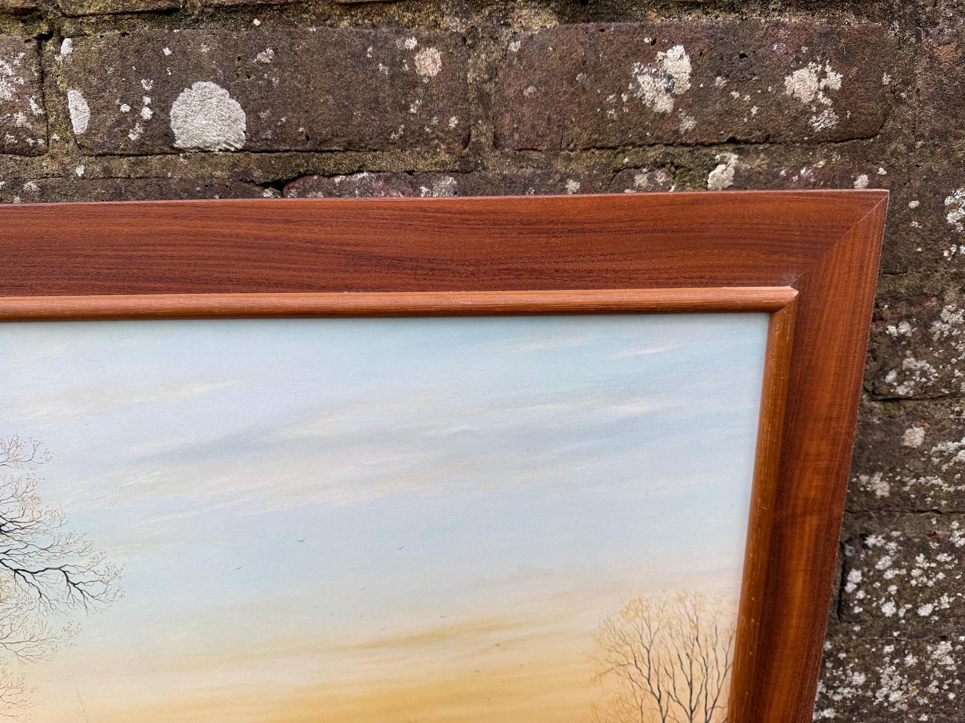 Huge Vintage Print ‘Enchanting Morn’ Landscape by Keith Best in Wooden Frame