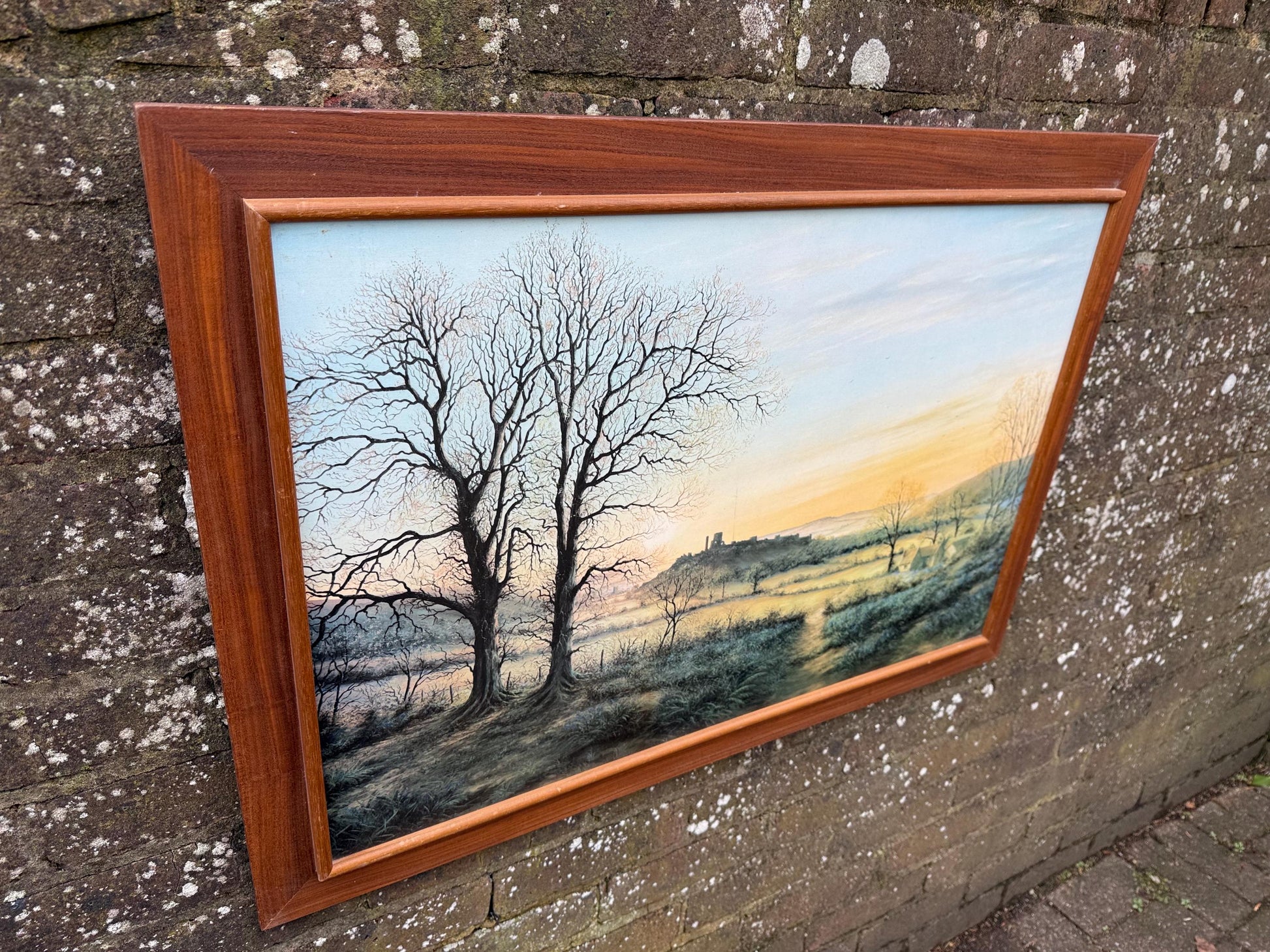 Huge Vintage Print ‘Enchanting Morn’ Landscape by Keith Best in Wooden Frame