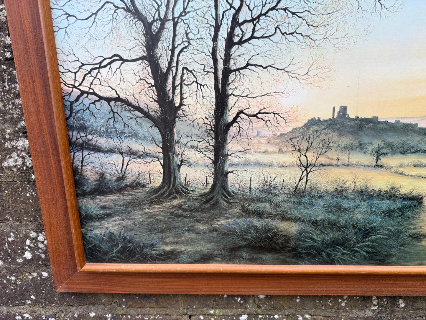 Huge Vintage Print ‘Enchanting Morn’ Landscape by Keith Best in Wooden Frame