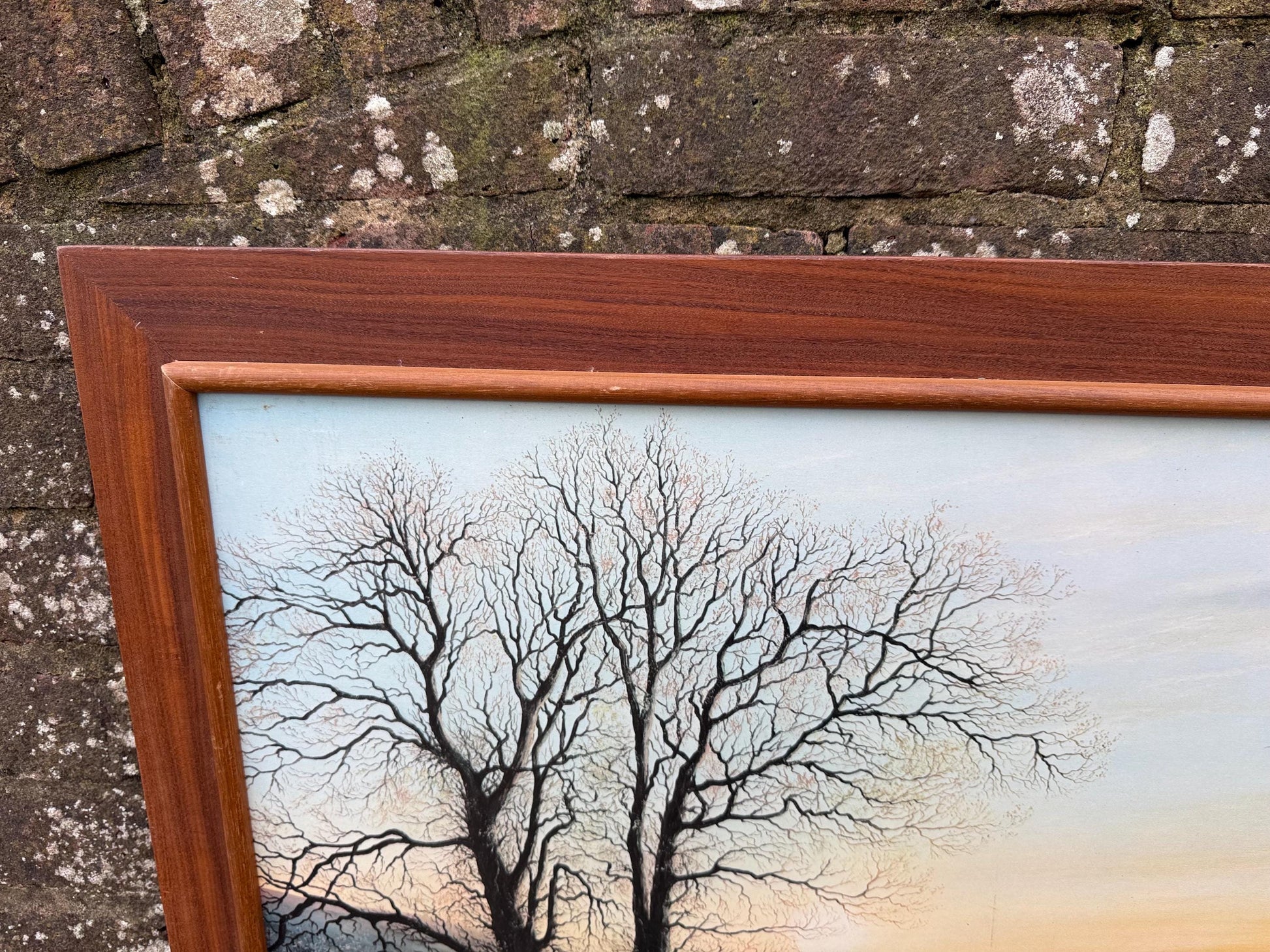 Huge Vintage Print ‘Enchanting Morn’ Landscape by Keith Best in Wooden Frame
