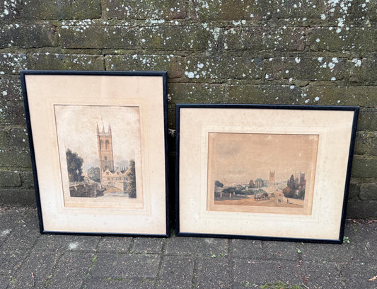 antique aquatint prints of Oxford. dated 1813 and1 814. in excellent vintage frames. Magdalen Tower and the London Road view of Oxford