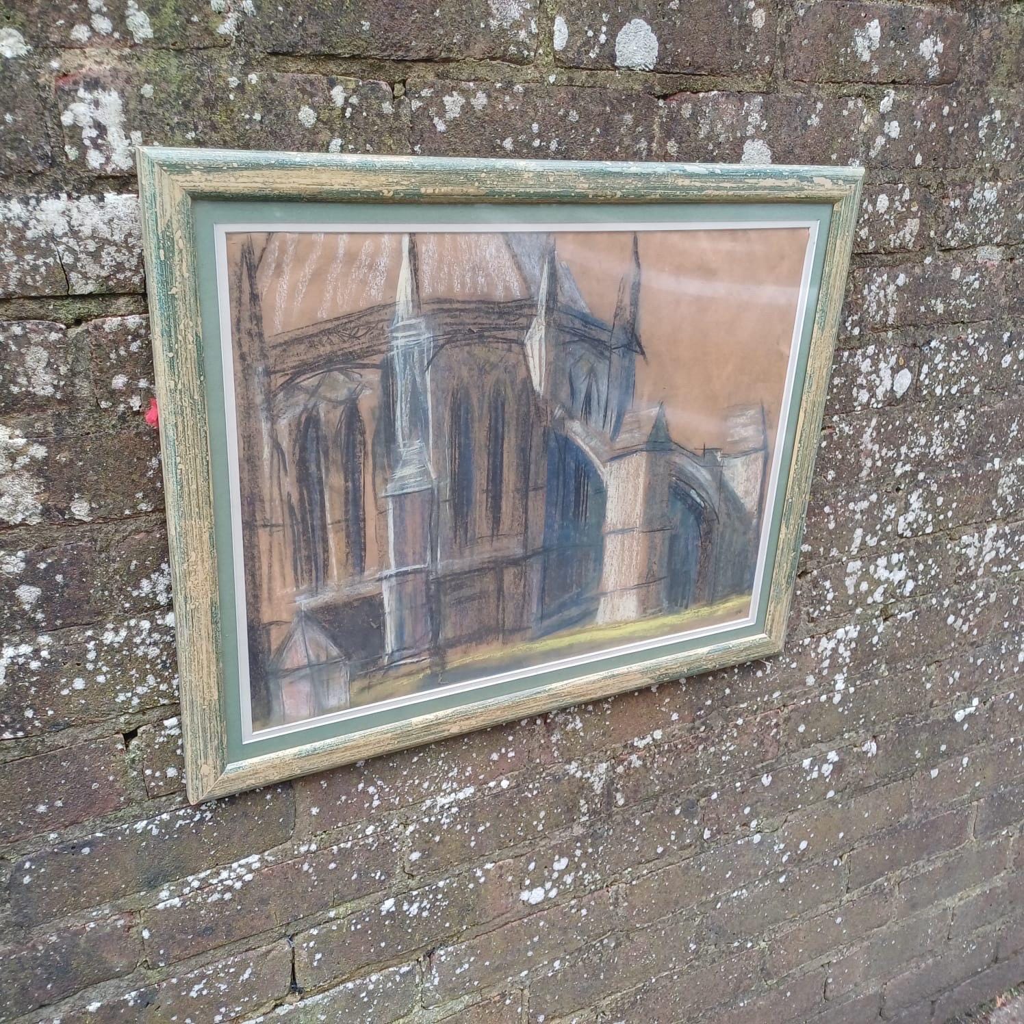 Vintge original Cathedral Pastel by Shirley Rothera (1936-2017) - British contemporary artist