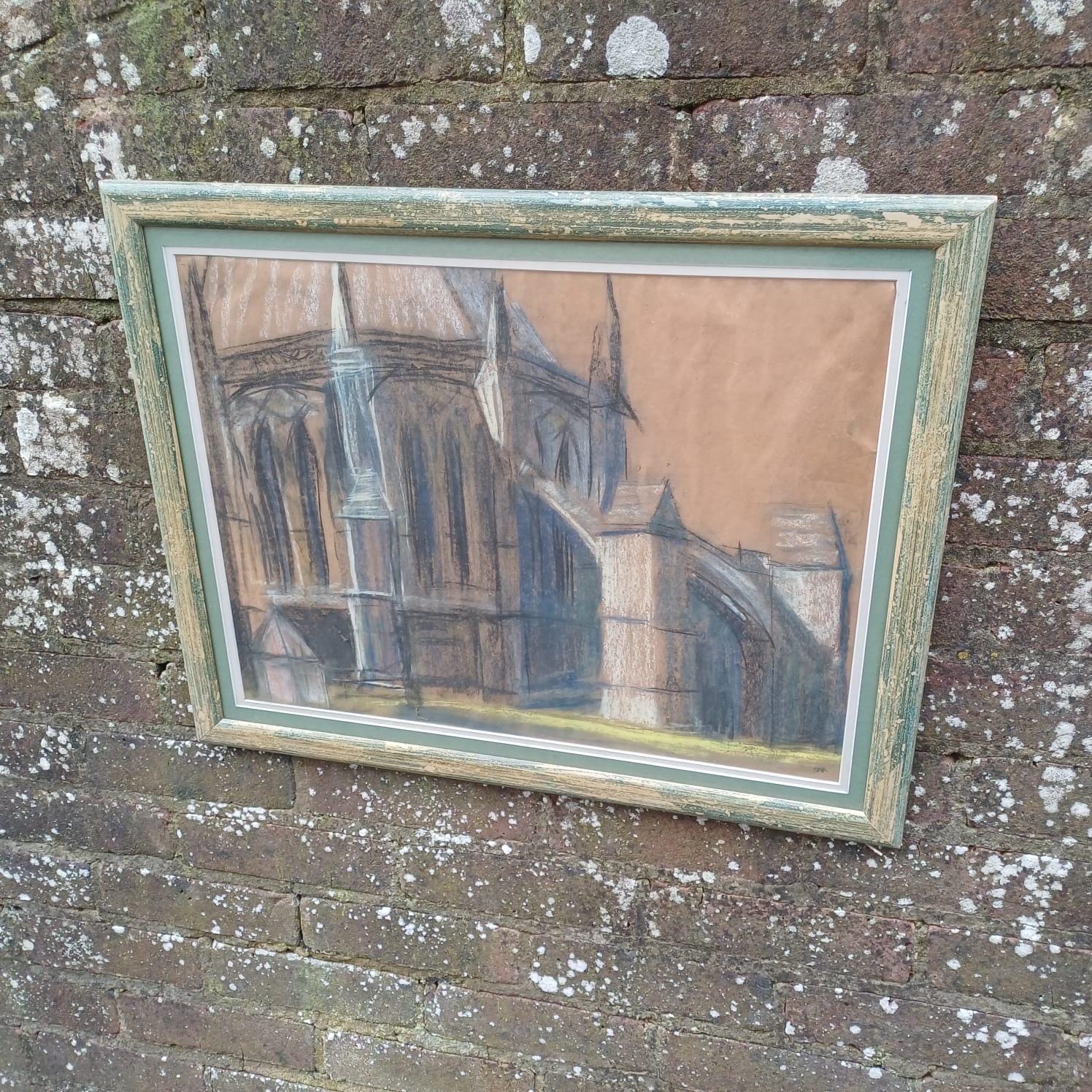 Vintge original Cathedral Pastel by Shirley Rothera (1936-2017) - British contemporary artist